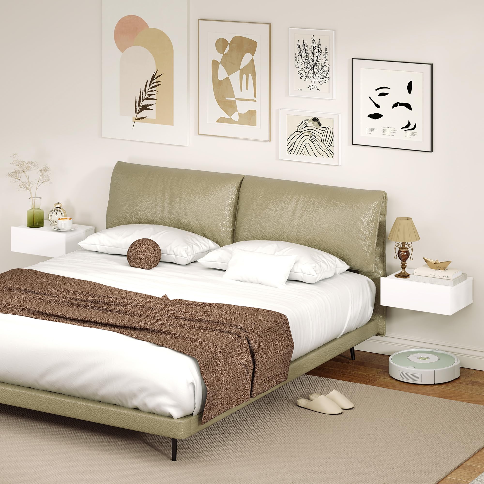 HOMCOM Lot de 2 Tables de Chevet Murales Tiroir Coulissant 40x30x15cm Blanc | Tables de Nuit Suspendues, Style Moderne, pour Chambre à Coucher