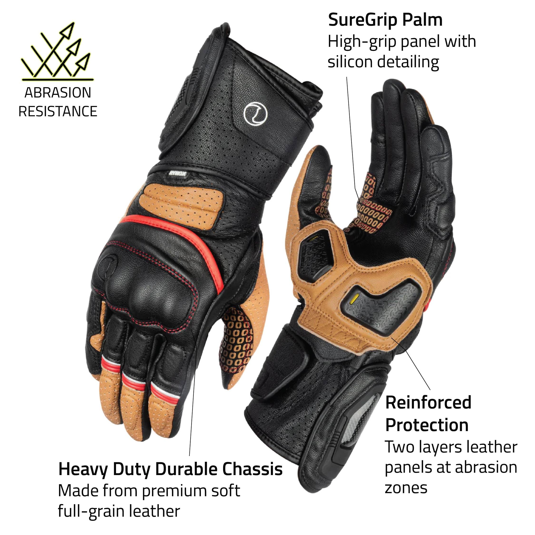 Rynox Leather Storm Evo 2 Gloves - Ce Certified Gauntlet Gloves