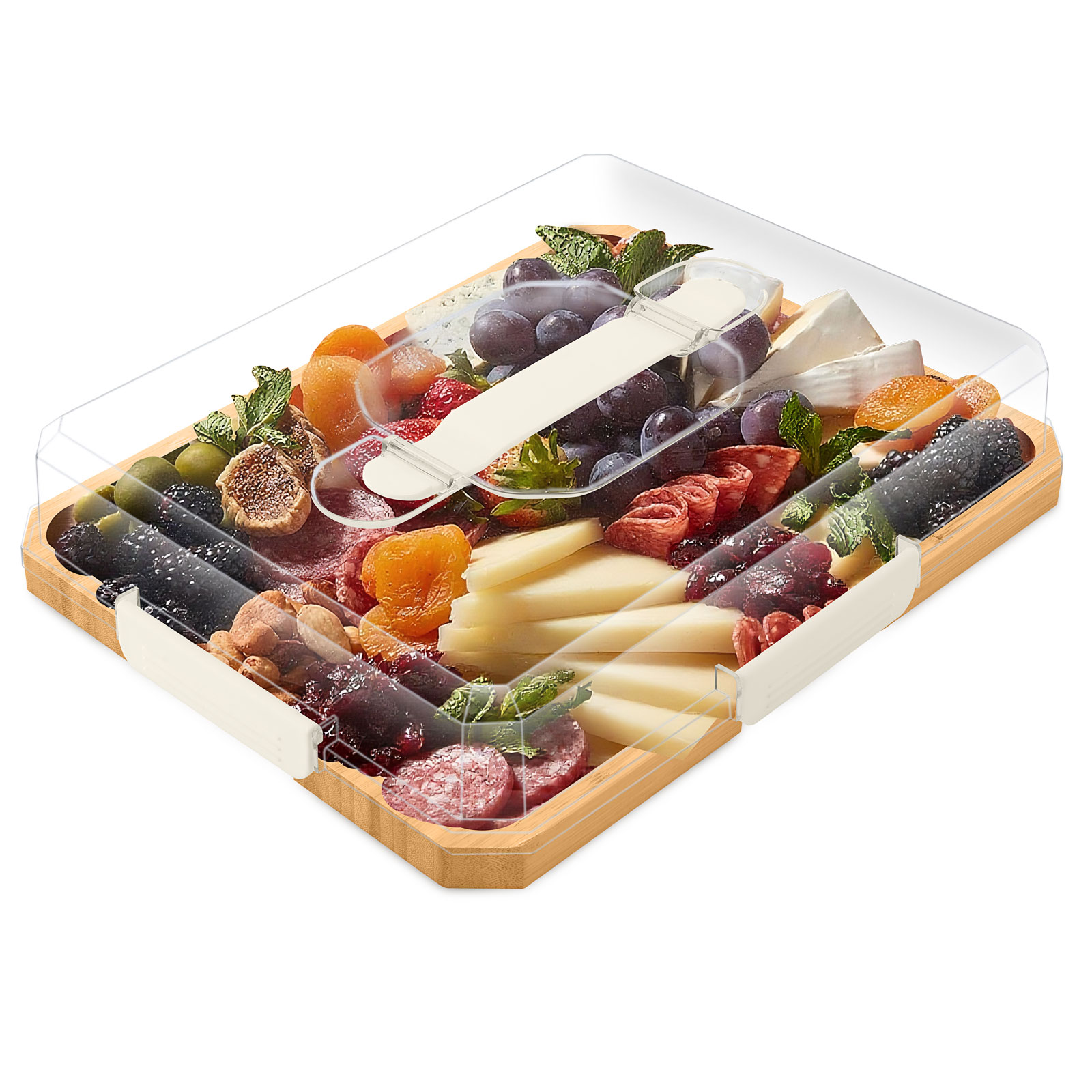 Tabla de cortar rectangular de bambú con tapa y asa miniatura 7