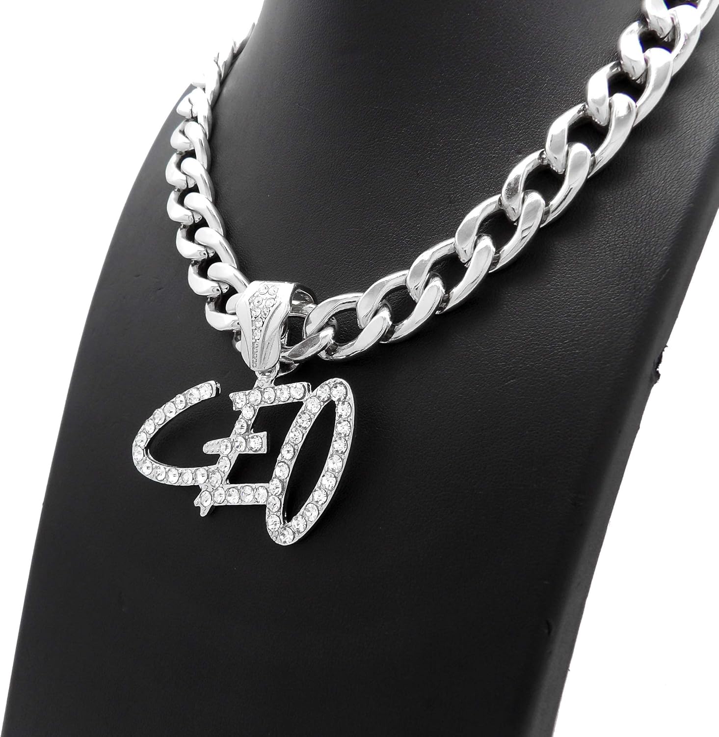 Fashion 21 Stone Filled CEO Pendant 18,20,24 inches Chain Necklace in Gold, Silver Tone