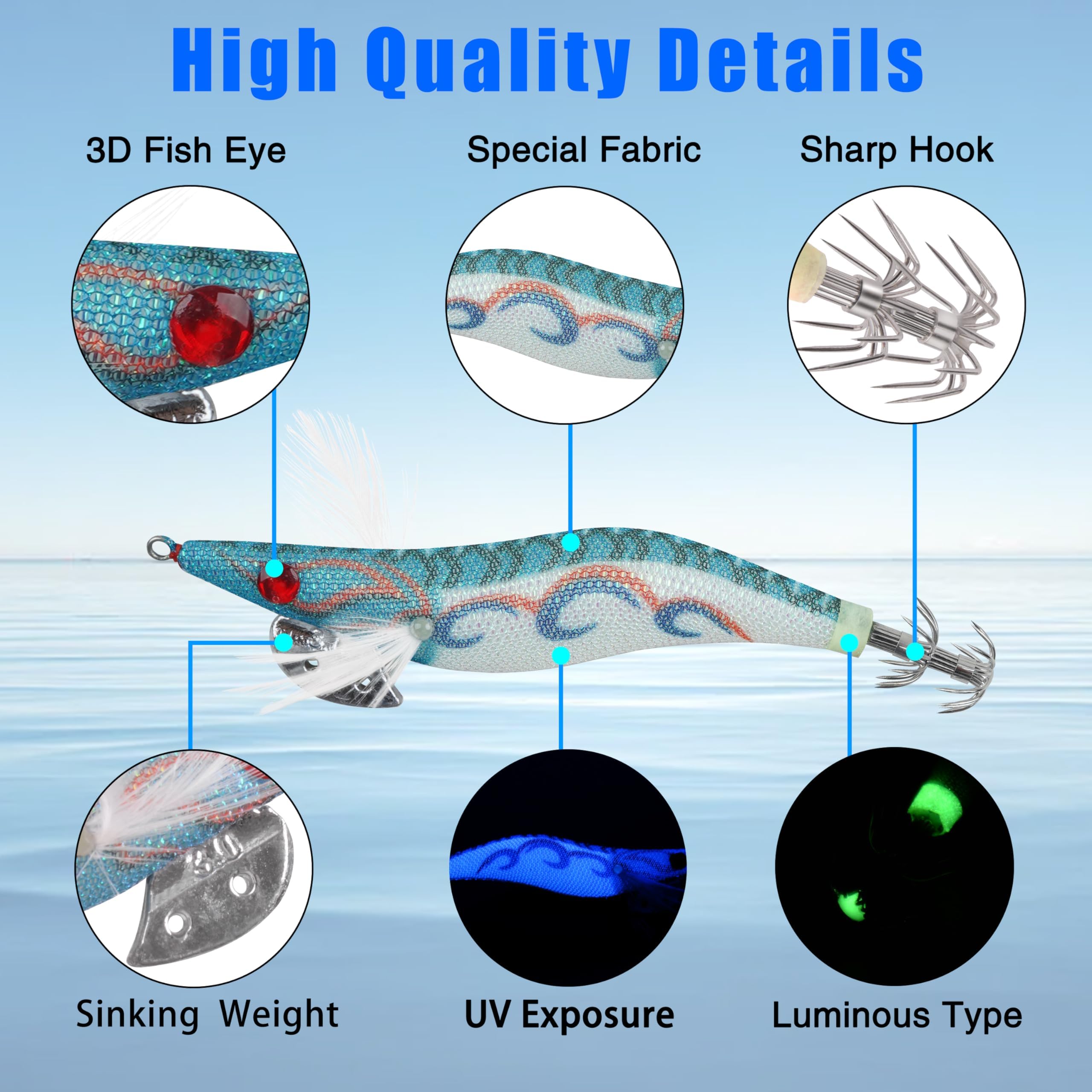 OROOTL Squid Jig - Cebo de pesca para pesca de camarones para pesca de tihtenfish, cebo artificial luminoso, anzuelo de pesca de agua salada