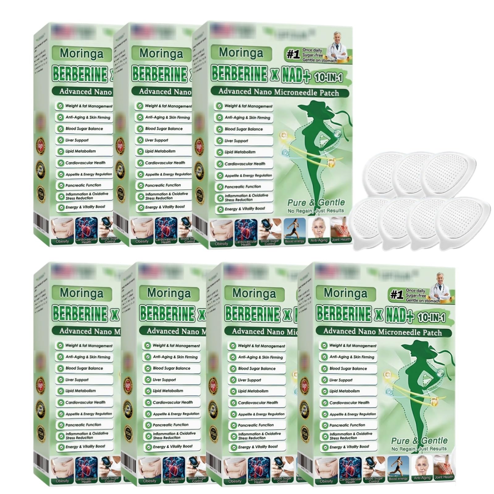 Plaster Moringa x Berberine 10 w 1, plaster odchudzający Nano Microneedle, skóra Naturalne składniki, ujędrniający, łatwy w aplikacji, niewidoczny pod ubraniem, idealny dla mężczyzn i kobiet