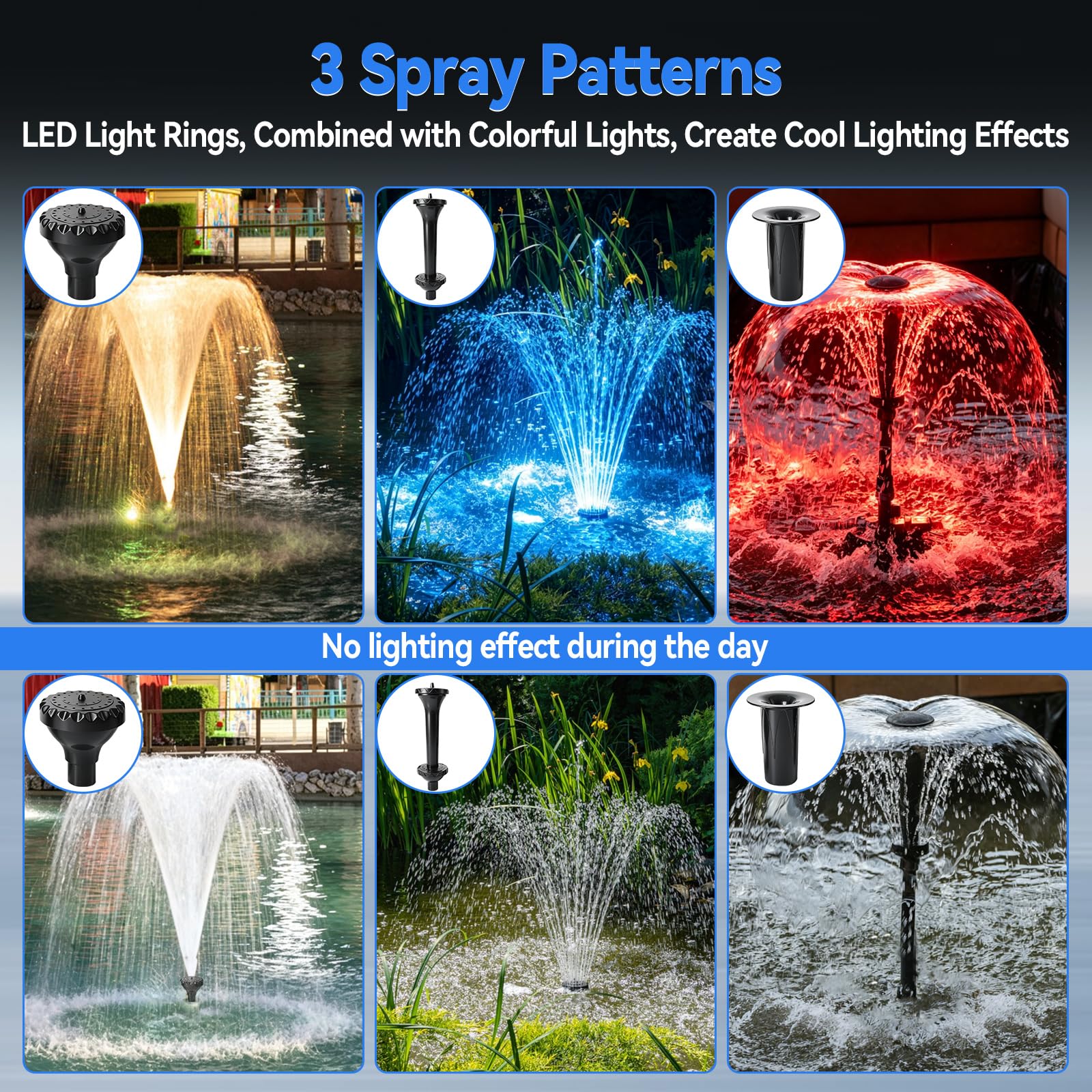Fontana per laghetto con chiarificatore UV e luci a LED, pompa a fontana da 3300 l/h 45 W e filtro per laghetto, luci con telecomando RGB, ugelli a 3 motivi per la cura del laghetto da giardino