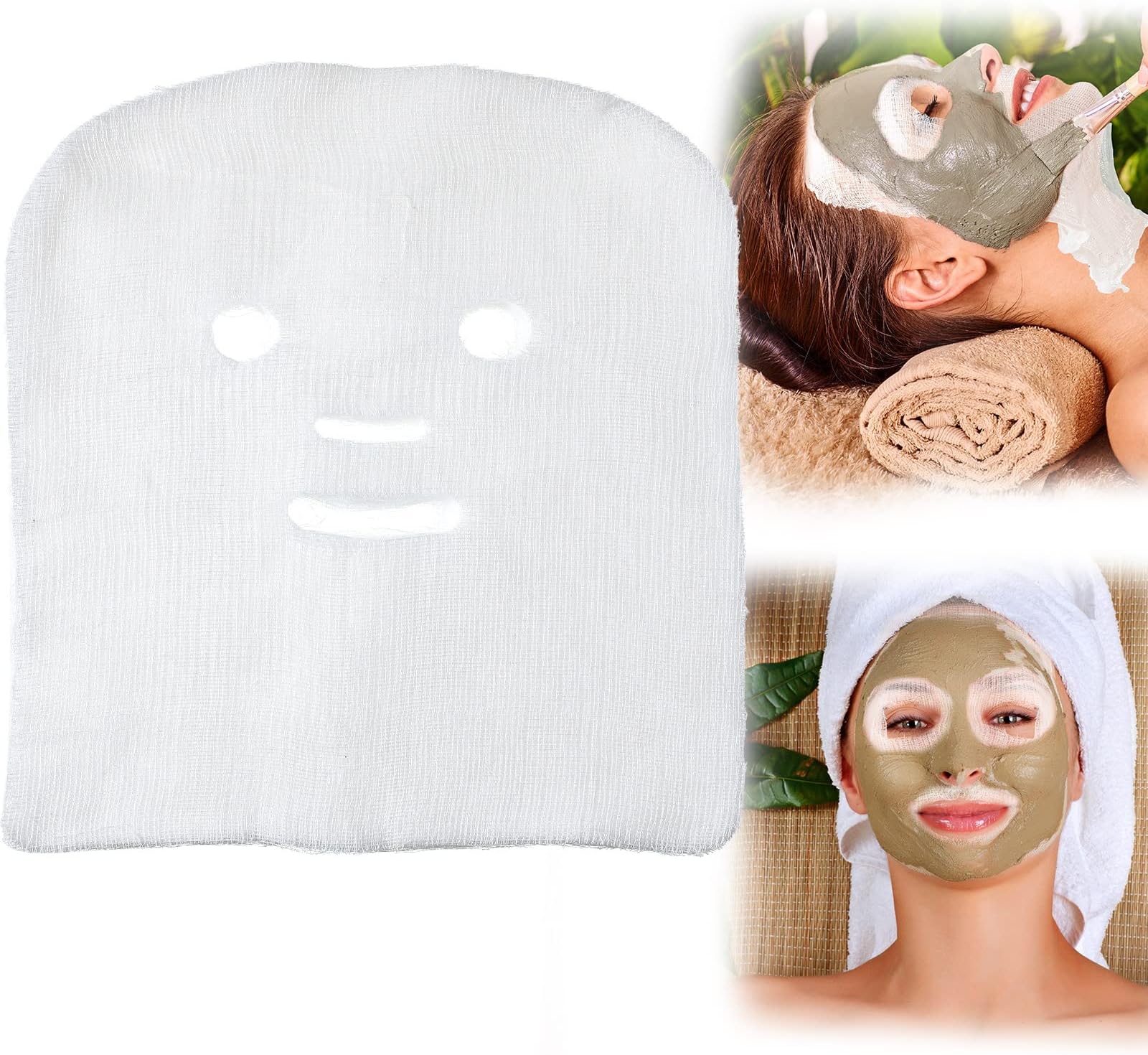 Leelosp 100 Pieces Gauze Mask Large Precut Gauze Face Masks Soft Gauze Face Pads White Net Face Gauze Mask Natural Spa Gauze Facial Mask Facial Skin Paper Sheet Gauze for Home Beauty Salon DIY