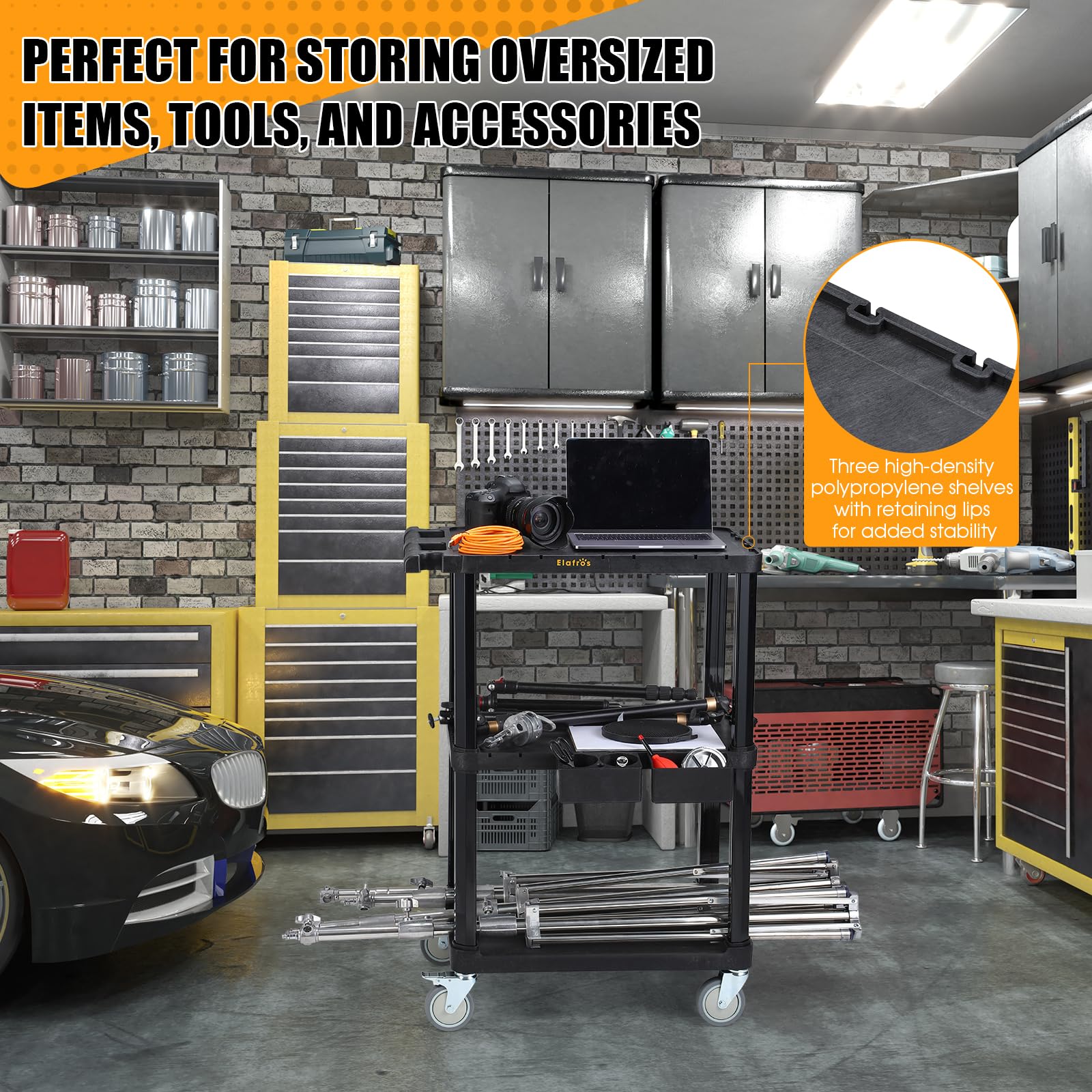 AV Cart, 26 Inch Height Media Cart With Power Strip, 24 X 18" Presentation Cart With 2 Shelves, 4 Rolling Casters And 2 Locking Brakes, 150 Lbs Heavy- Duty Av Cart - View #6