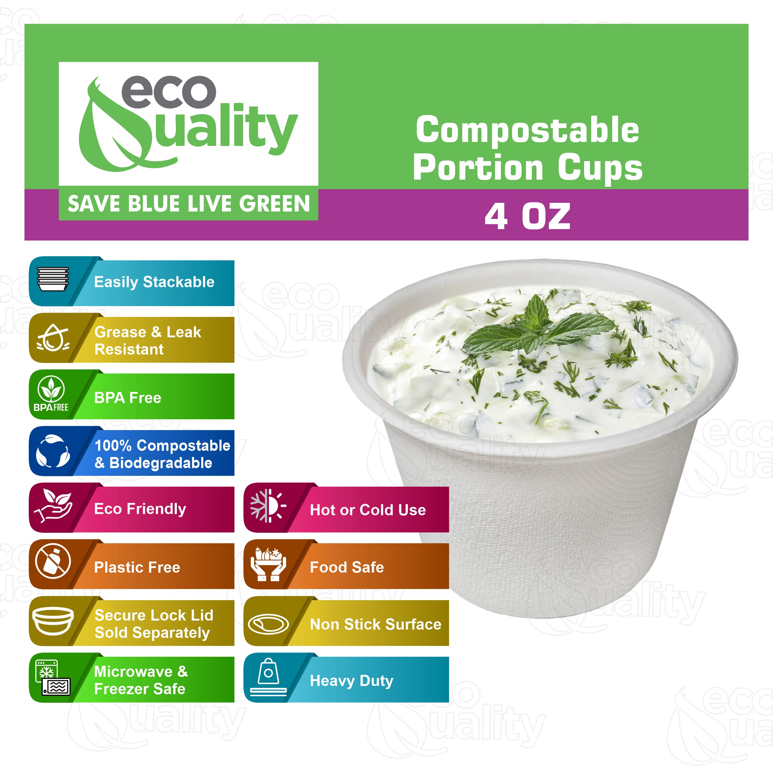 EcoQuality 4 Oz Compostable Portion Cups - Sugarcane Bagasse Condiment Souffle Cups - Biodegradable Sauce Cups - Disposable Sample Cups, Slime, Jello Shot Cups, Food Storage, Takeout, Dressing… (250)