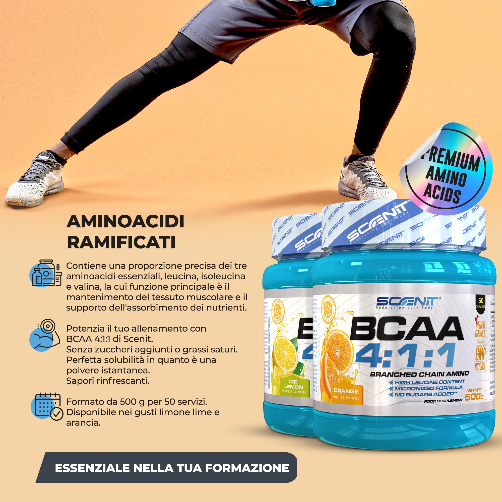 Aminoacidi ramificati BCAA 4.1.1-500 g - BCAA 4.1.1 Polvere - BCAA 411 - BCAA Polvere - Aminoacidi polvere - Aminoacidi in polvere (Limone)