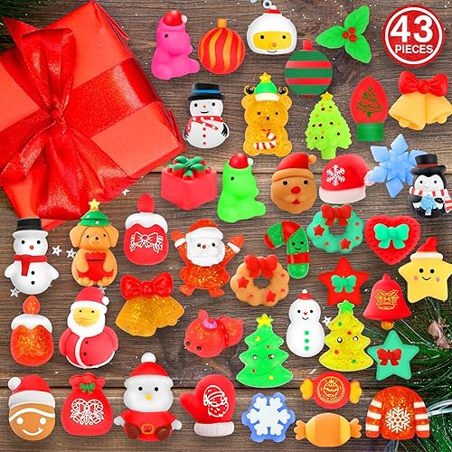 Miniatura 4 de Recuerdos de fiesta de Navidad, 46 piezas de juguetes esponjosos Mochi para niños, juguetes para aliviar el estrés para bolsas de regalos de
