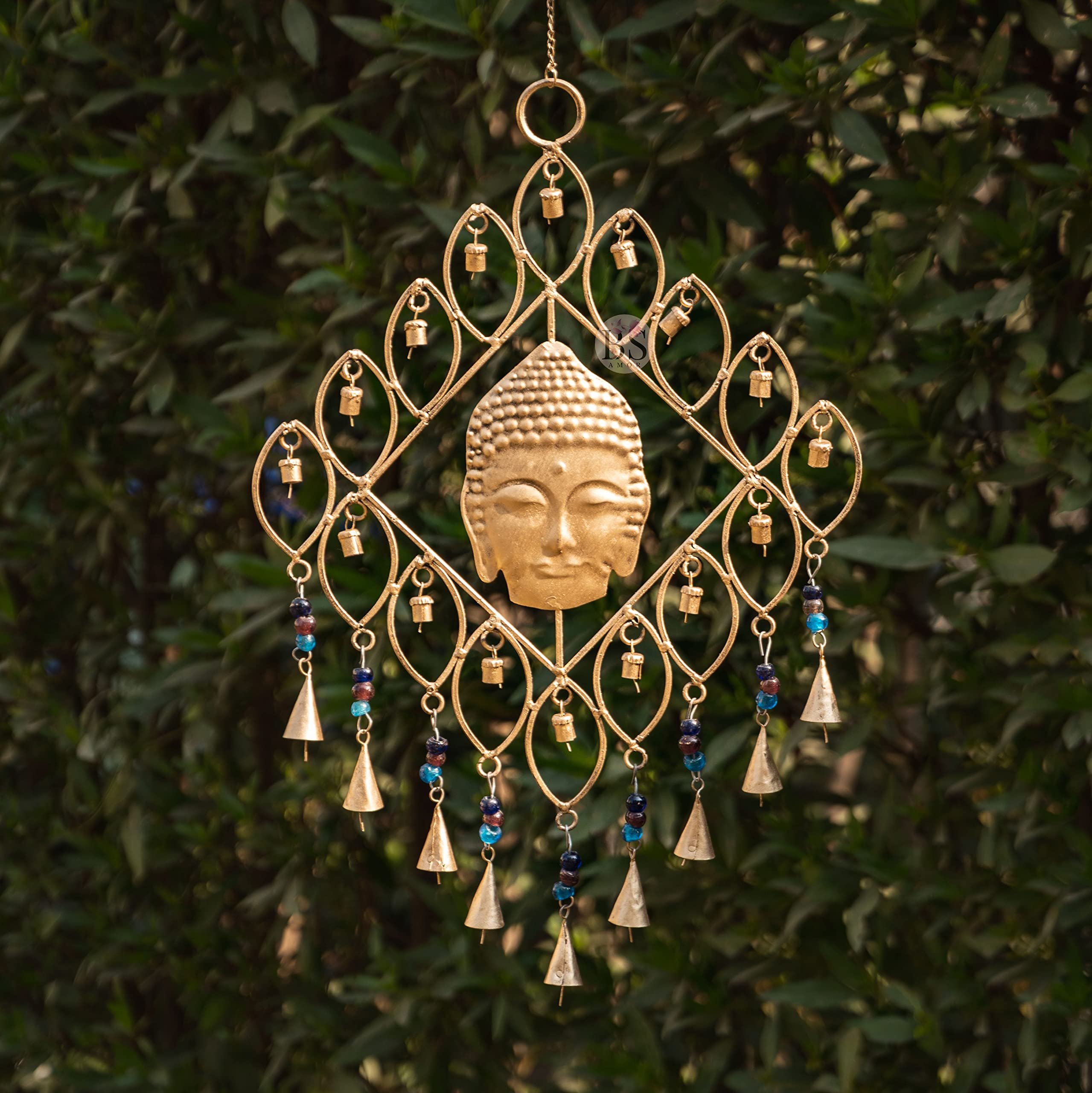 Bs amor Feng Shui/Vastu Wind Chimes for Home, Office, Indoor & Outdoor Decoration Large Buddha | Decorative Multiple Brass Bells for Positive Vibrations Energy Flow Lxbxh: 53x35x1 cm