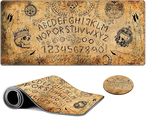 Ouija - Alfombrilla de mouse grande para videojuegos, diseño misterioso de calavera mágica Wicca, alfombrilla para teclado de computadora,