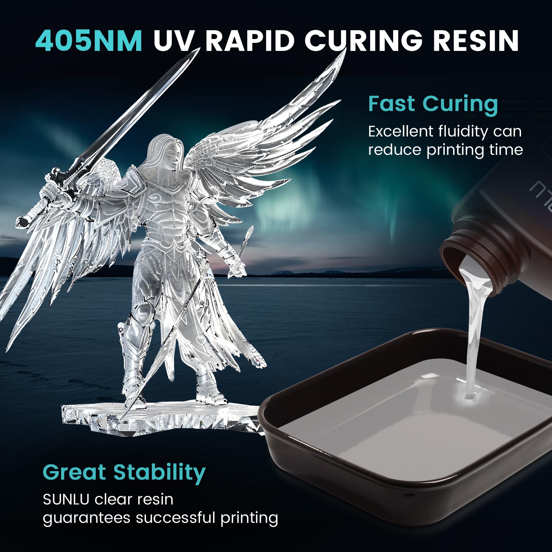 SUNLU Resina de impresión 3D de alta transparencia, resina de impresión 3D de alta transparencia, resina transparente amarillenta, resina fotopolímero de impresión 3D de secado UV 405 nm, adecuada