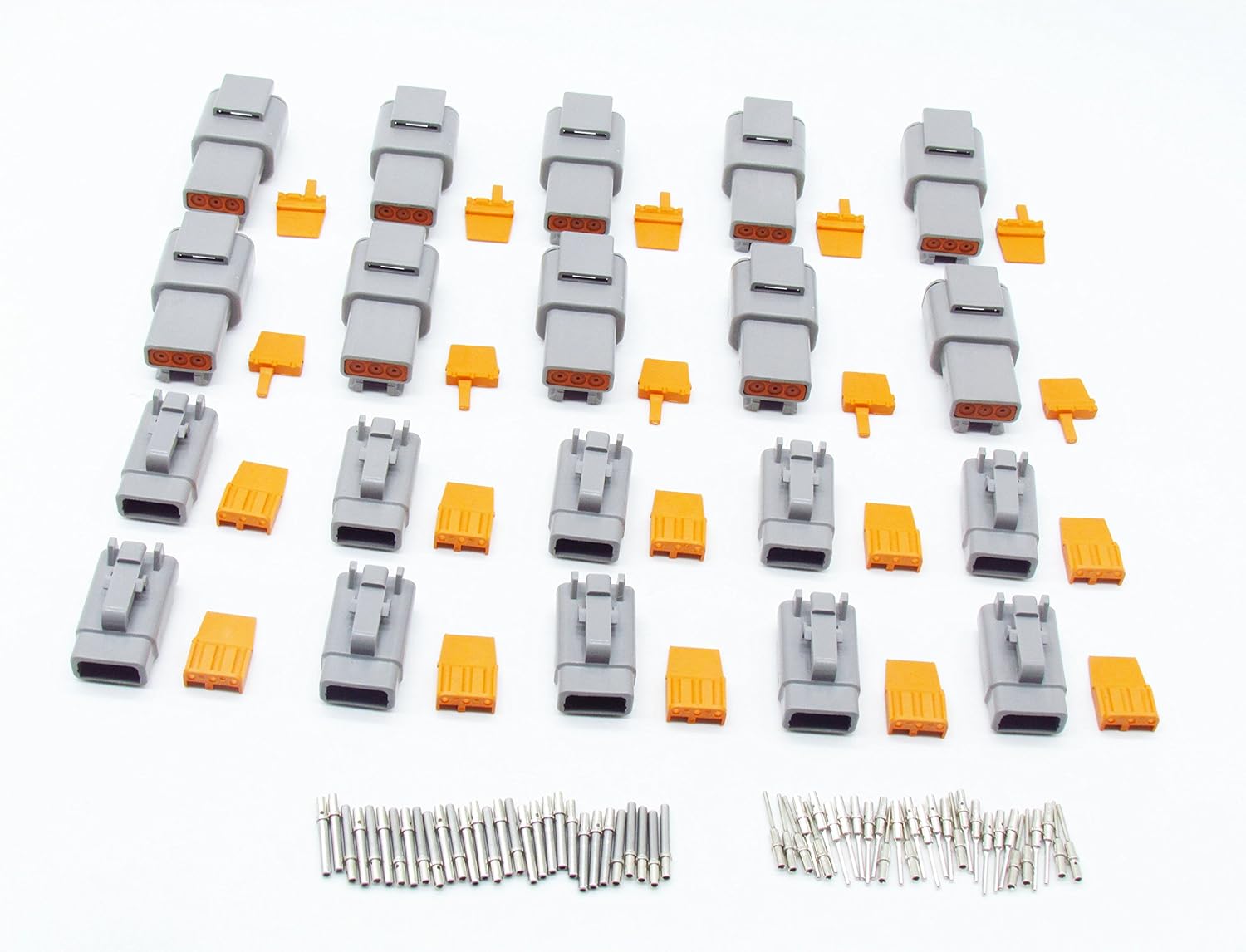 10 Sets DTM 3 Pin Male&Female auto Connector Wire Guage from 20-26AWG with Terminals Pins DTM06-3S DTM04-3P(Gray)