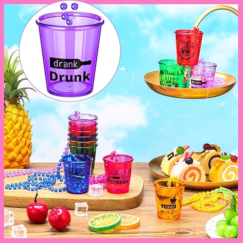 Miniatura 5 de Hicarer 12 piezas de collares de chupito con dije de vaso de chupito de plástico a granel en collar de cuentas, regalos de fiesta traviesos para
