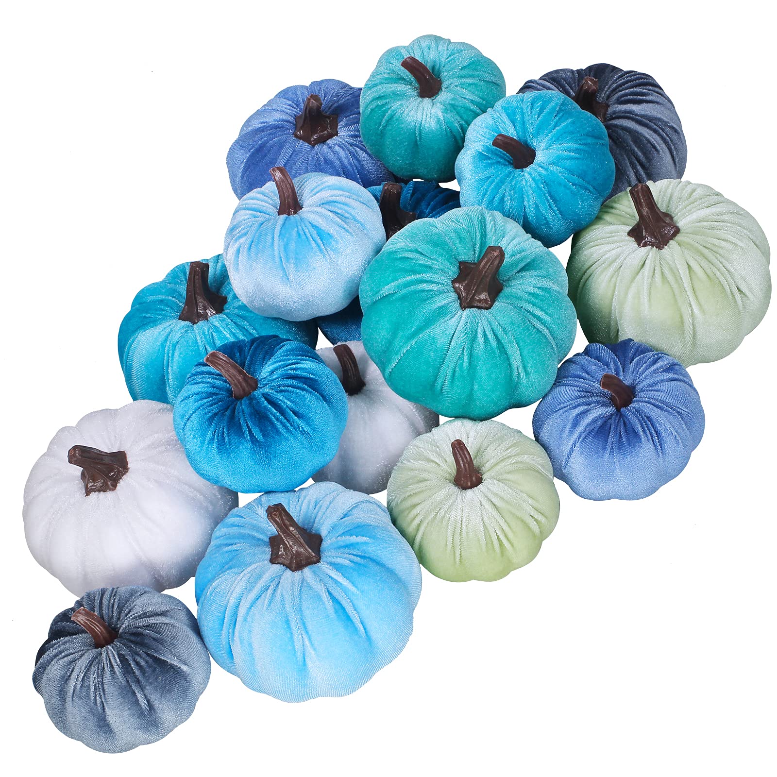 Buy Set of 16 Faux Assorted Velvet Pumpkins Decorative Teal Blue Green