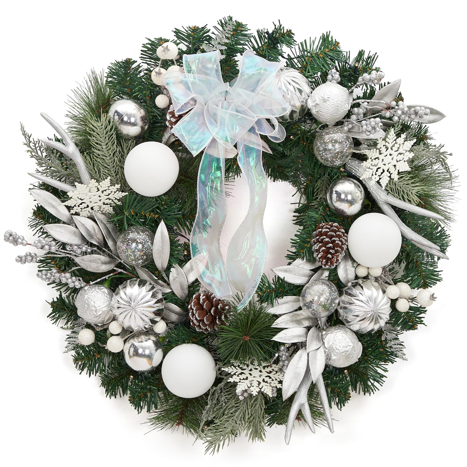 Couronne de Noël pré-éclairée pour Porte d'entrée, 61 cm, Couronne de Noël Lumineuse avec 20 lumières LED à Piles, décoration de Vacances pour Mur extérieur, cheminée