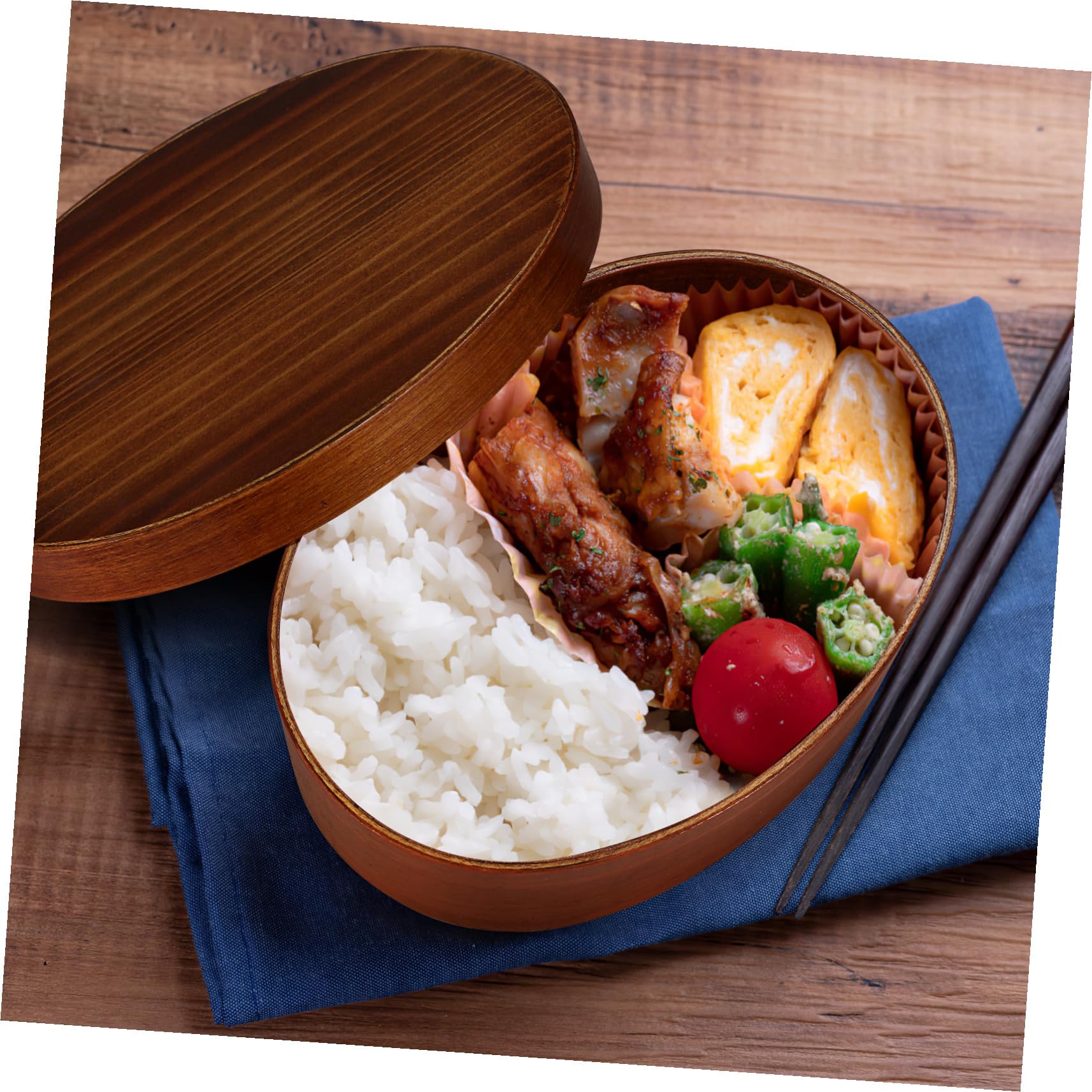 Boîte Bento Japonaise en Bois Ronde 800ml Style Rétro