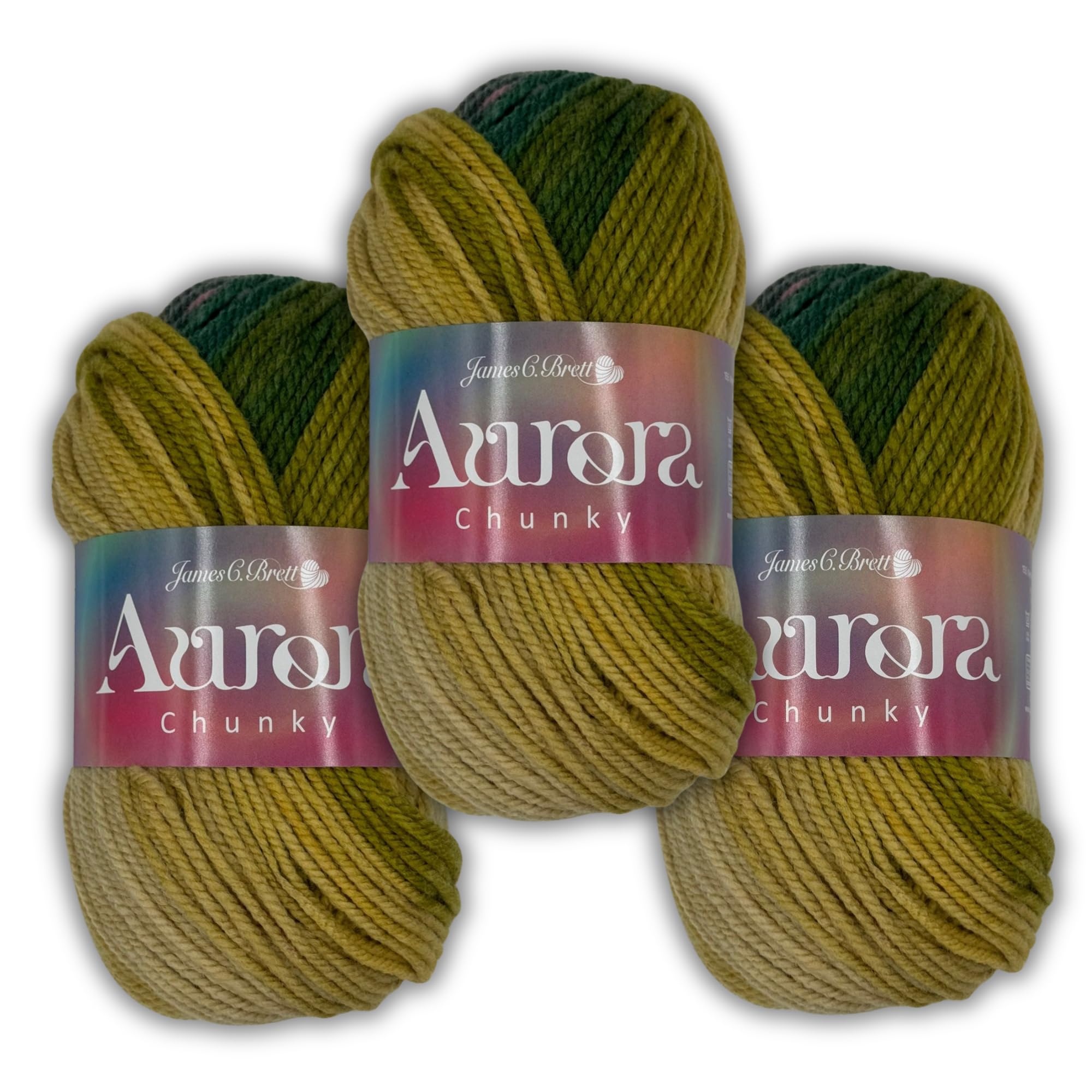 Aurora Chunky 3 x 100g - James C Brett - Soft Wool Blend Multicoloured Ombre Effect Yarn for Knitting and Crochet (Bramble Bush - AC06)