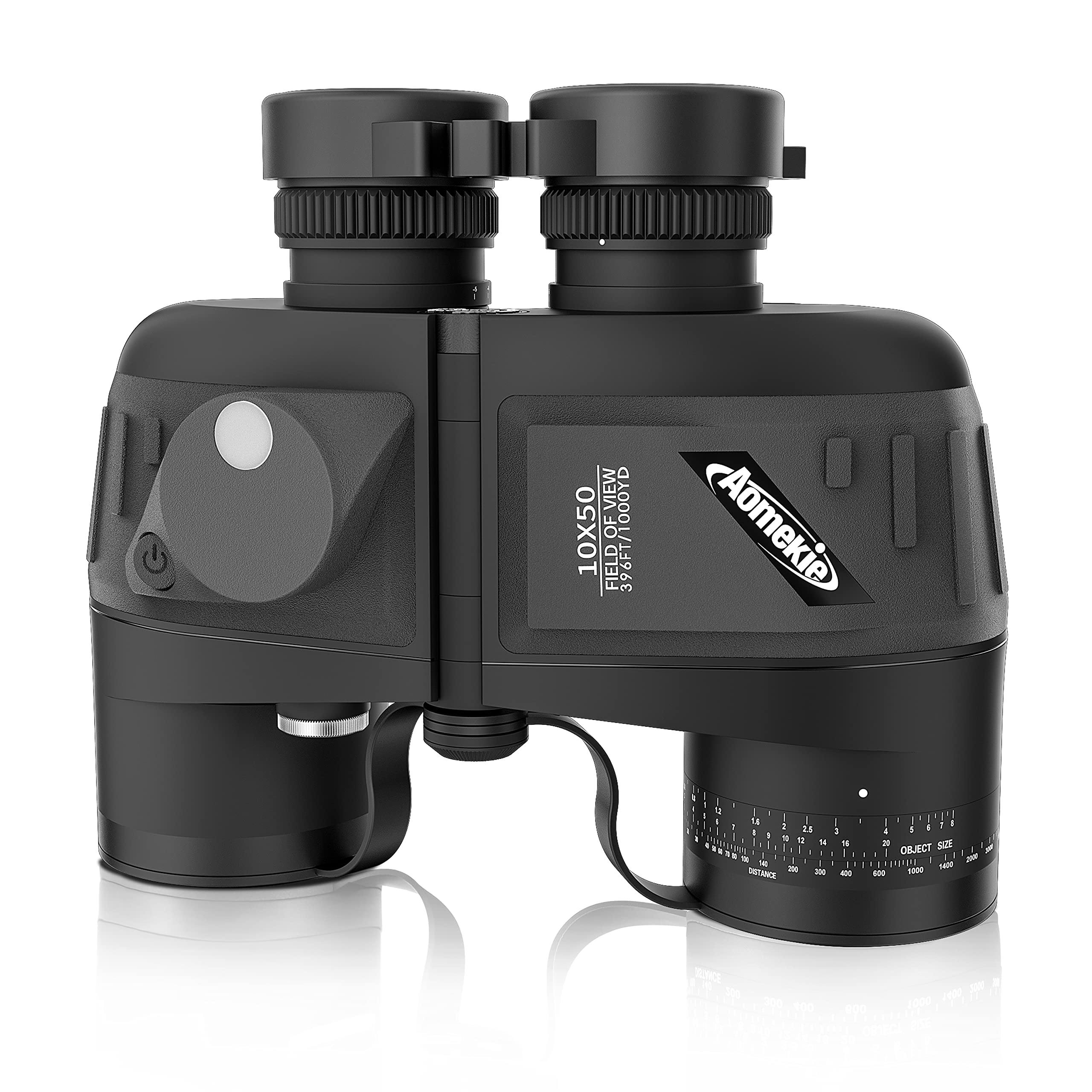 Aomekie Fernglas mit Entfernungsmesser Nachtsicht Kompass 10X50 Ferngläser Feldstecher Wasserdicht BAK4 FMC mit Tasche und Gurt (schwarz)
