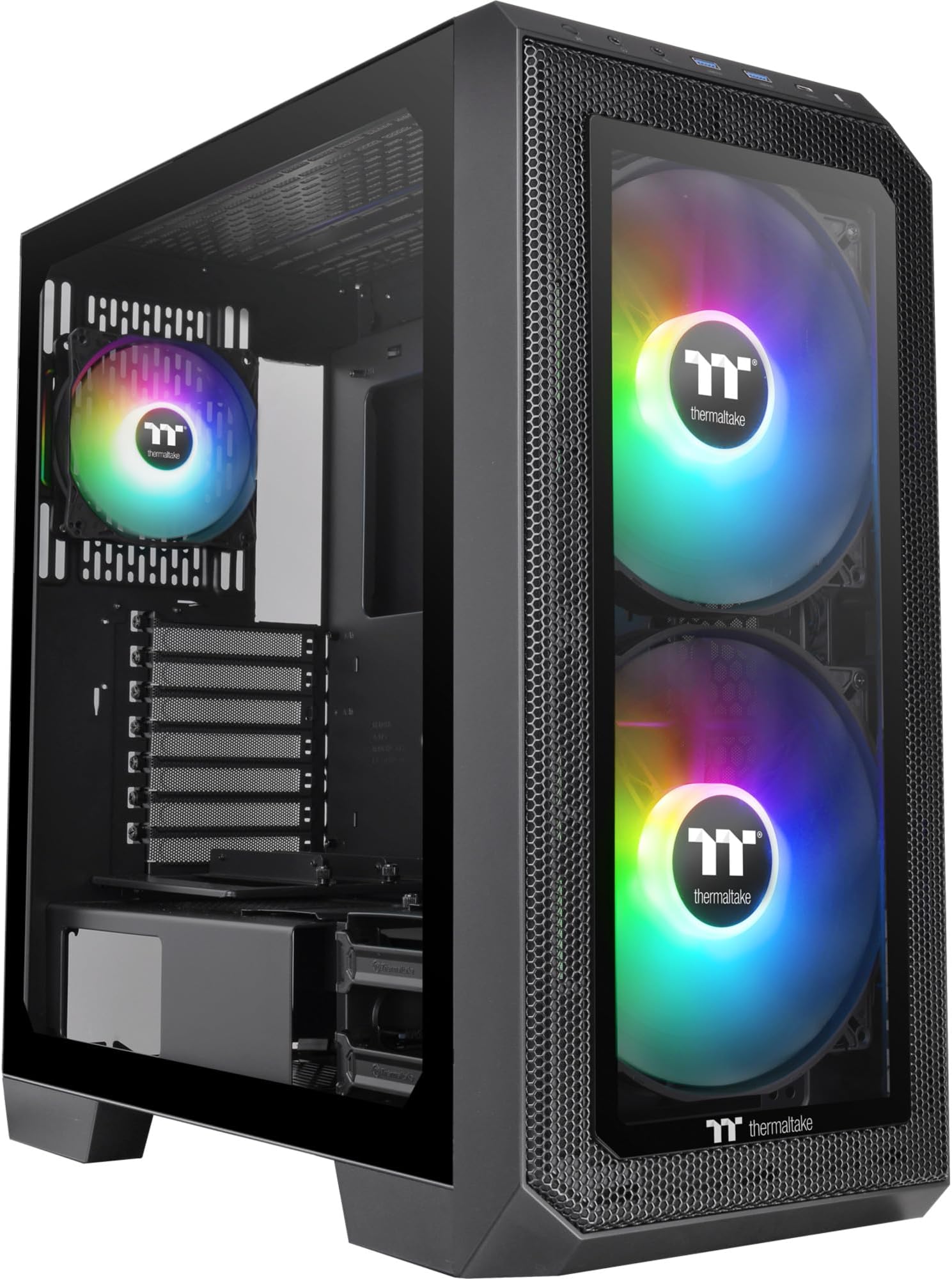 Thermaltake View 300 MX TG ARGB Motherboard Sync E-ATX Mid Tower Computer Case - 2x200mm Front & 1x120mm Rear Fan, Interchangeable Tempered Glass Mesh Panel Black