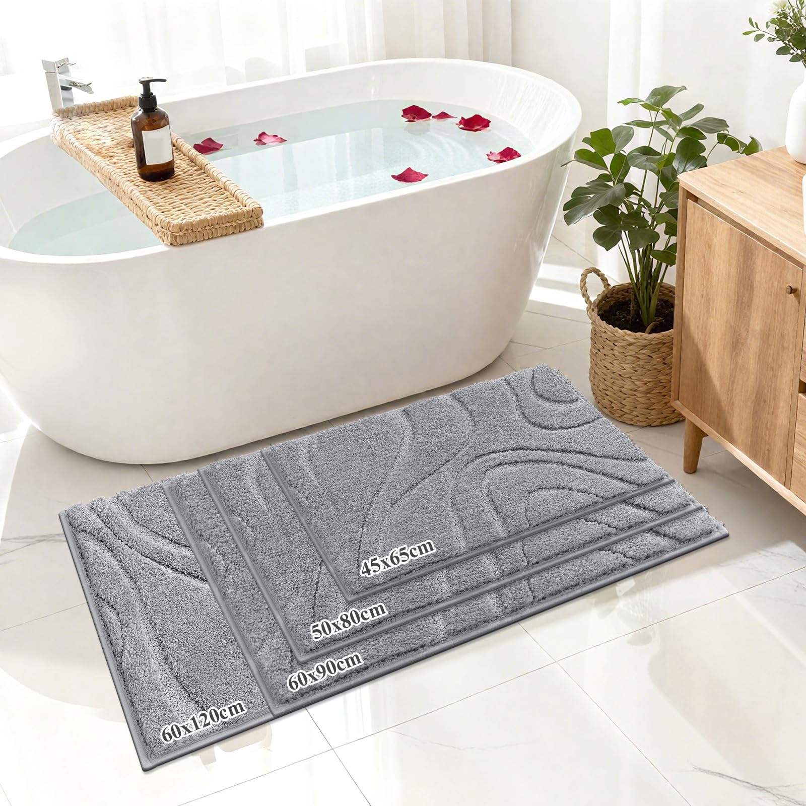 SHACOS Tappeto Bagno Antiscivolo 60 x 120 cm, Tappetino Bagno in Microfibra Soffice e Morbida, Super Assorbente, Lavabile in Lavatrice, Ideale per Doccia e Vasca da Bagno, Grigio Chiaro