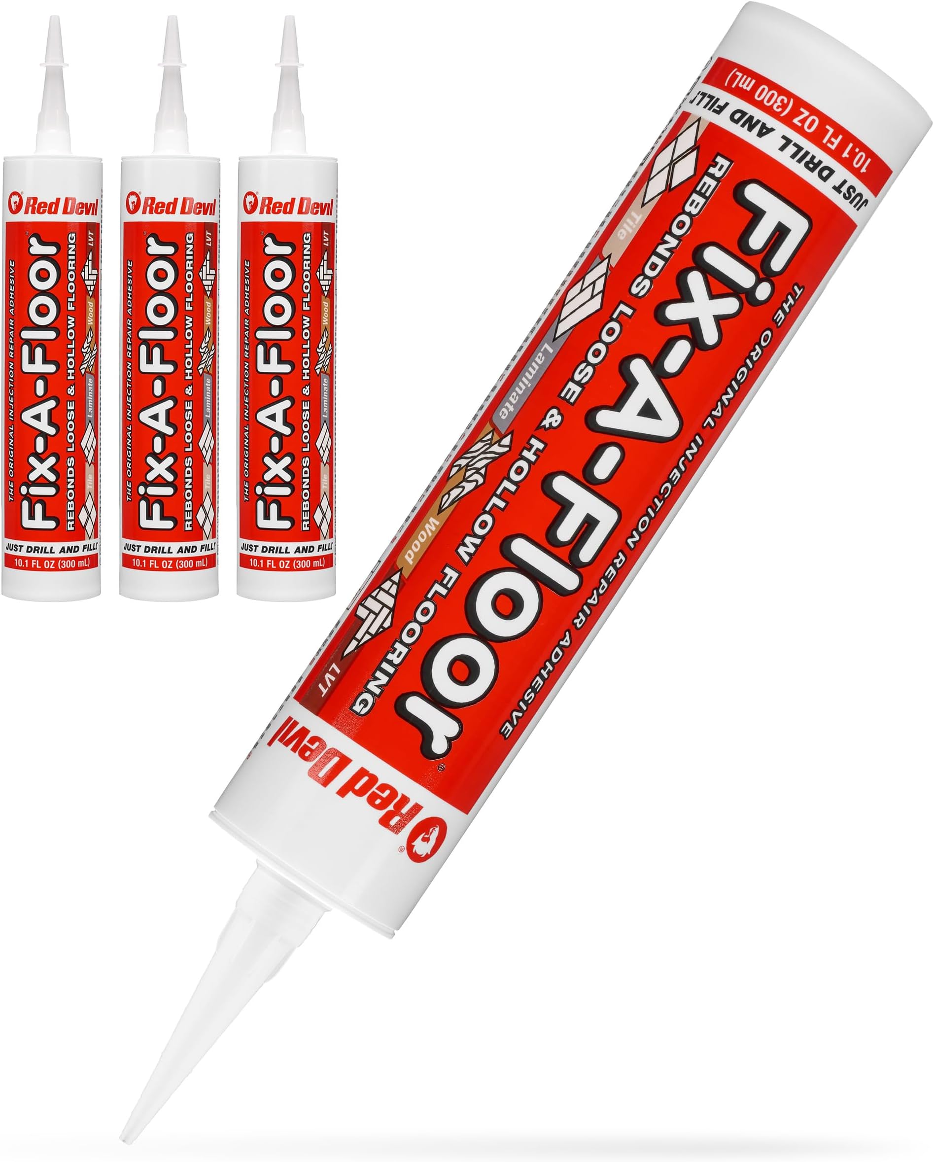 Fix A Floor Extra Strength Floor Tile Adhesive – 4-Pack Vinyl Floor Adhesive for Hollow Tiles, Laminate, Creaking Wood & More – Versatile Injector Solution, 300ml Standard Bottle