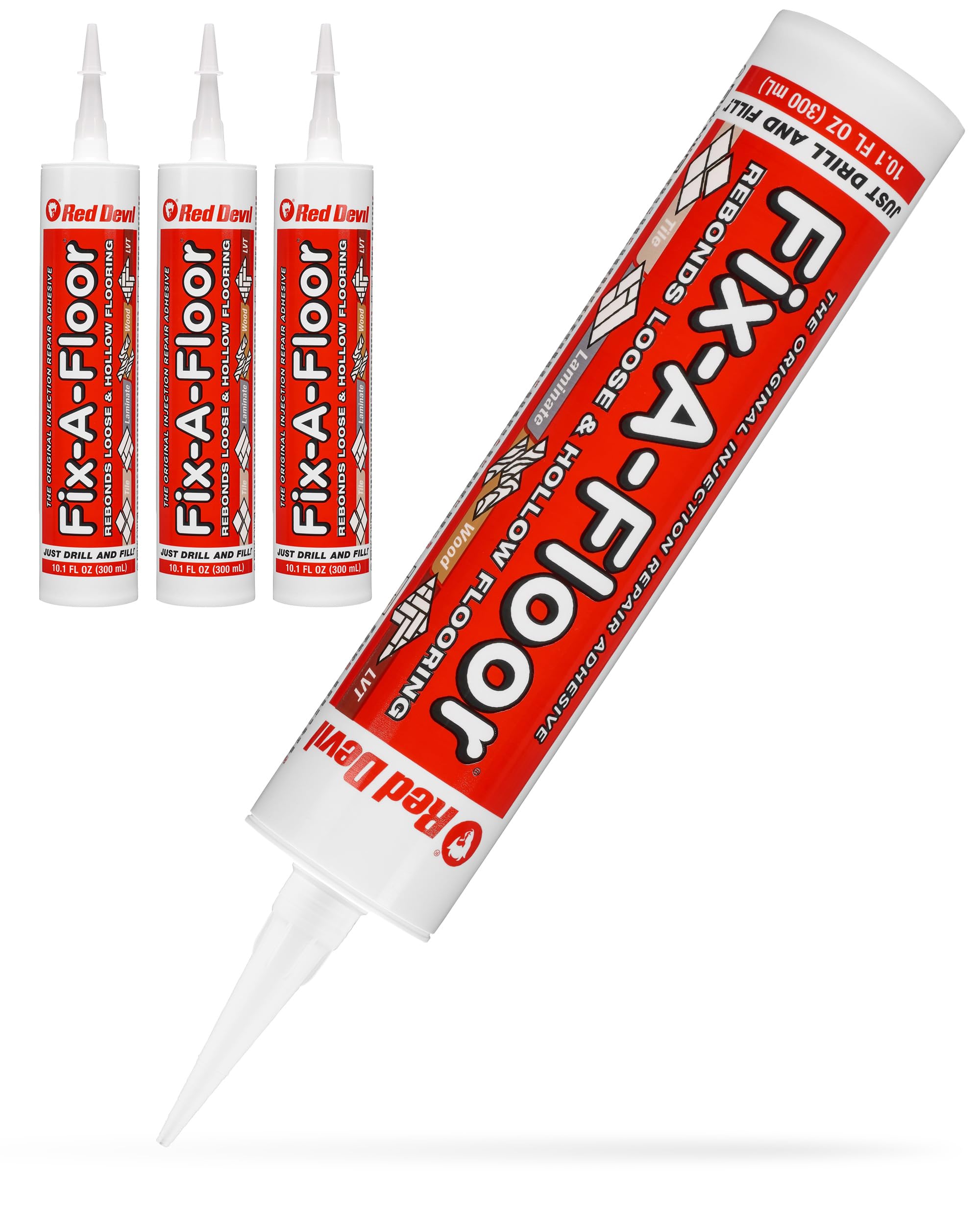 Fix A Floor Extra Strength Floor Tile Adhesive – 4-Pack Vinyl Floor Adhesive for Hollow Tiles, Laminate, Creaking Wood & More – Versatile Injector Solution, 300ml Standard Bottle