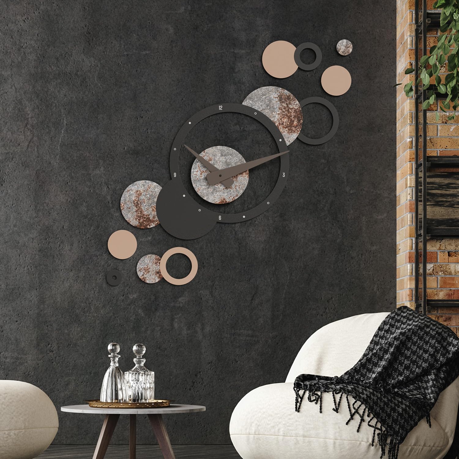 Giallobus - Reloj Geotime - Bubbles - Madera de MDF - Geotime - 15B_Forge - Reloj de Pared Moderno - Números Adhesivos 3D - Construcción Modular