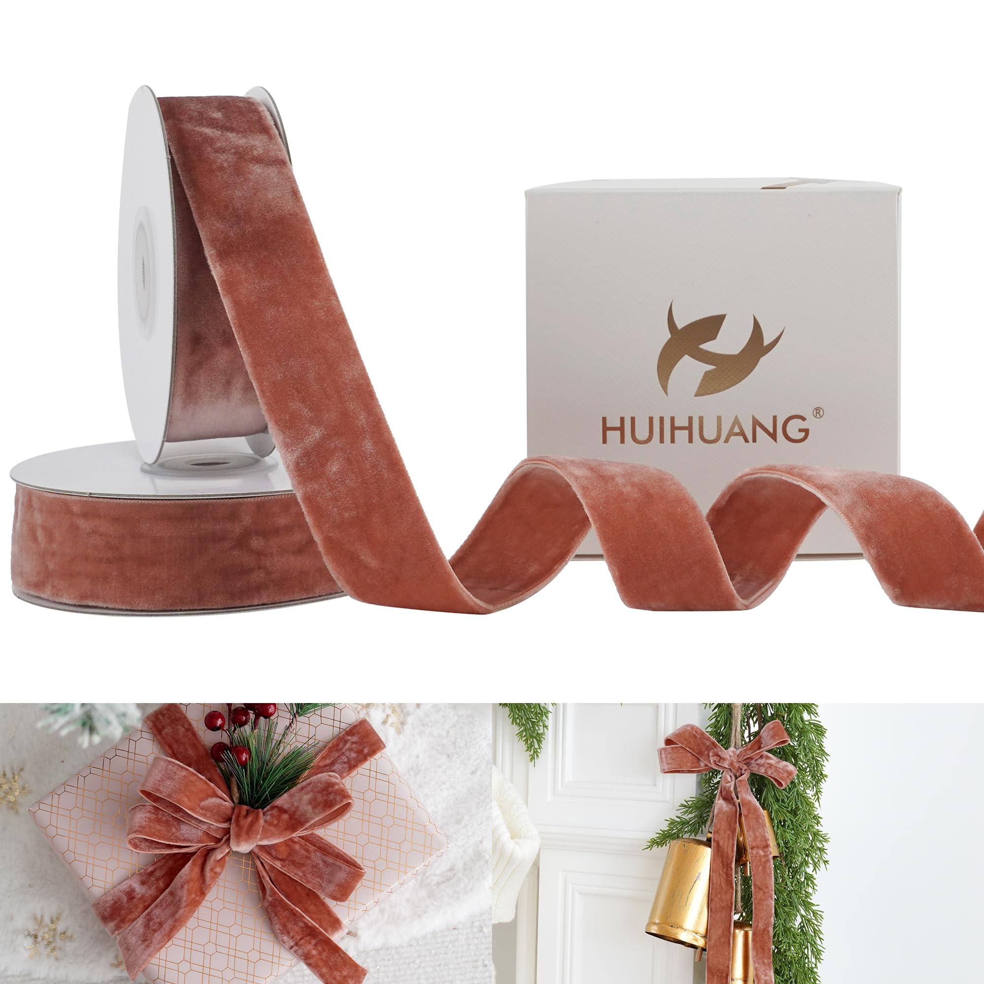 Amazon.com: HUIHUANG Velvet Ribbon 1 inch Rose Gold Double Face Thick ...