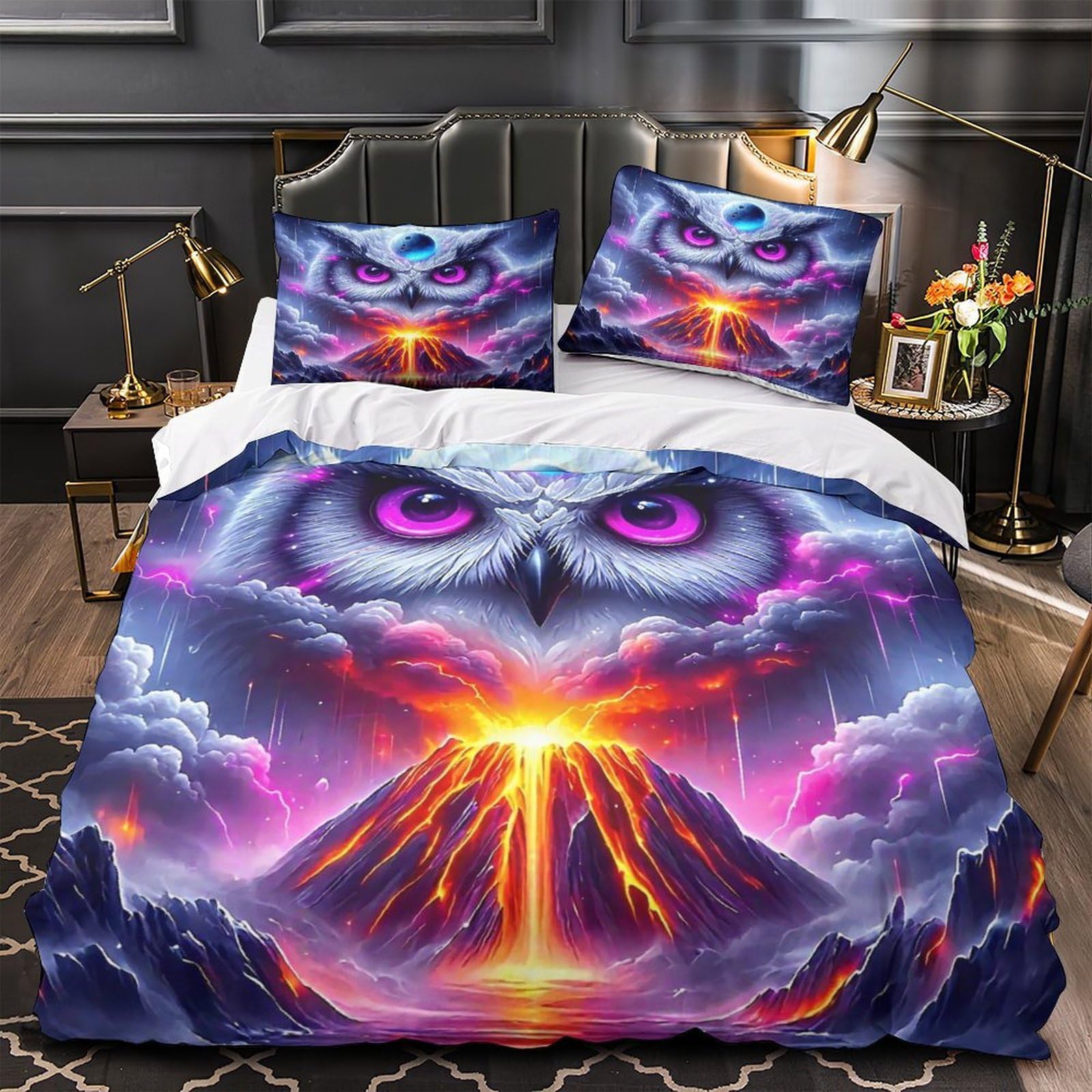 Housse de couette 3D volcan avec fermeture éclair cachée Hiouf 200x200