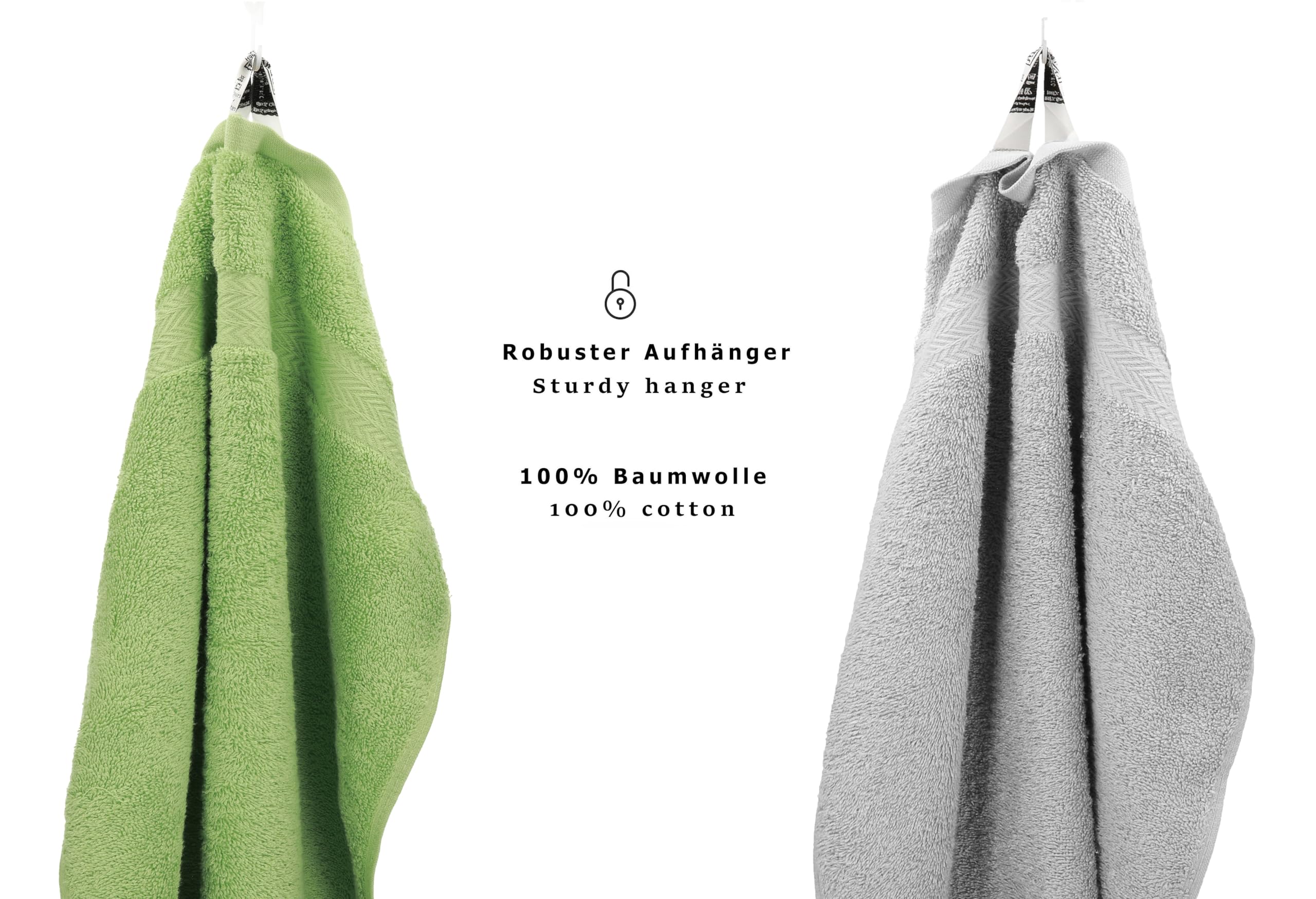 Betz Juego de 10 Toallas Classic 100% algodón 2 Toallas de baño 4 Toallas 2 Toallas de Mano 2 Toallas Cara de Color Verde Manzana y Gris Plata