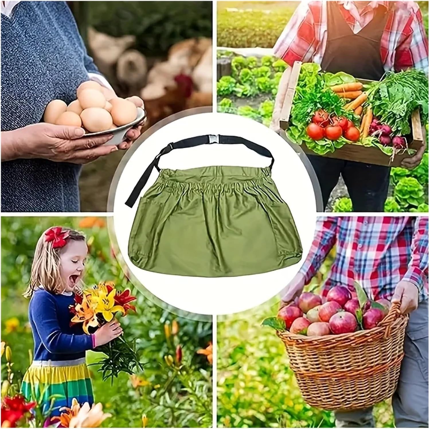 Gardening Apron Durable Canvas Garden and Orchard Apron with Large Pockets and Quick Release