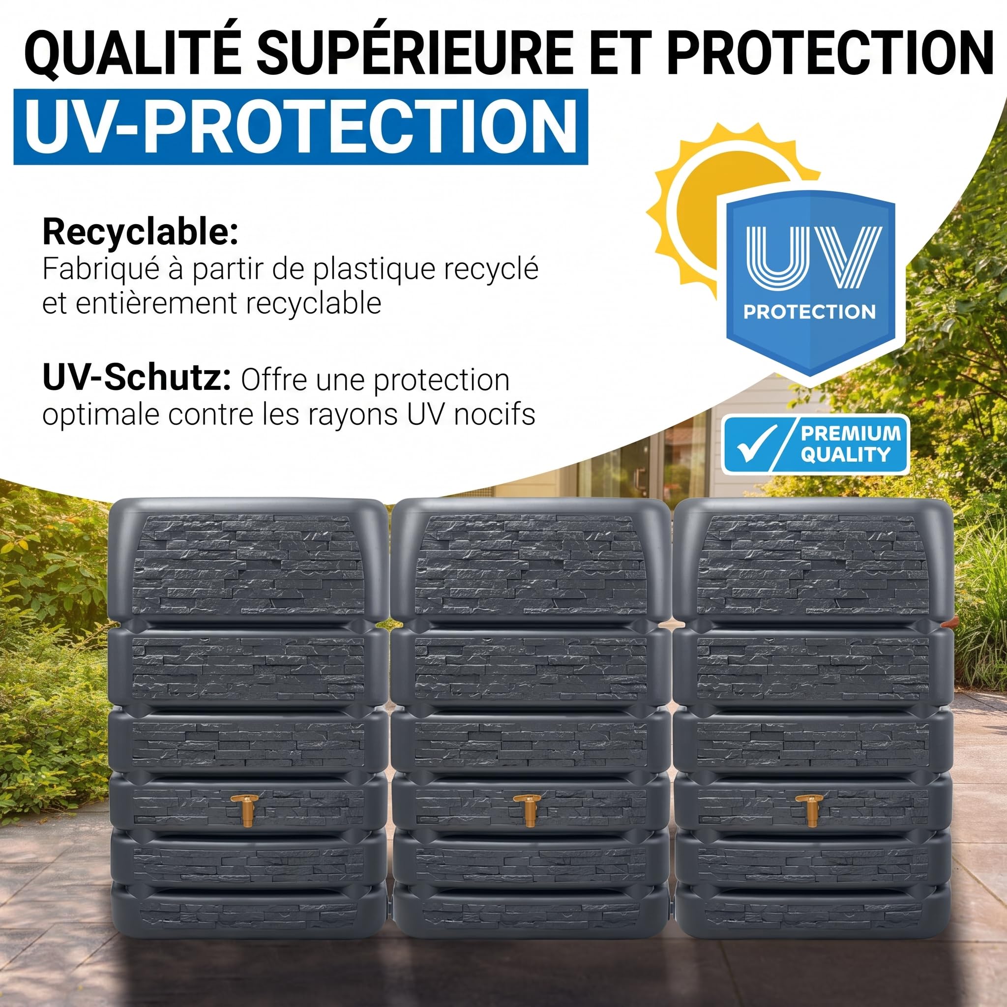 4rain Slim Stone DÉCOR Kit Recuperateur 1530L Graphite, 3X