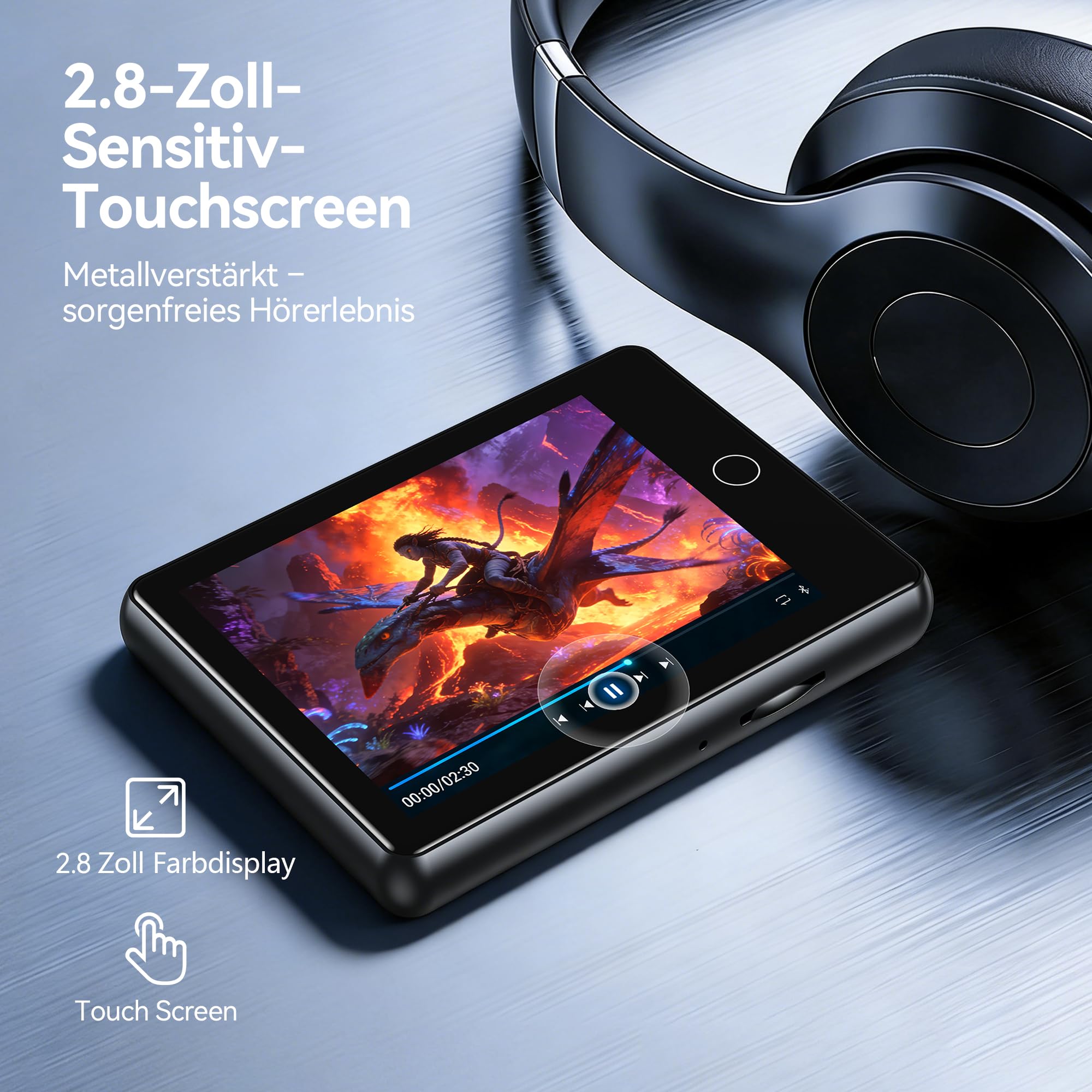 AGPTEK 64 GB MP3 Player Bluetooth 5.3, 2,8 Zoll Full-Touchscreen Musik Player, 60 Stunden Tragbarer HiFi Kinder MP3-Player mit Lautsprecher, FM-Radio, E-Book, Unterstützung bis zu 128 GB, Schwarz