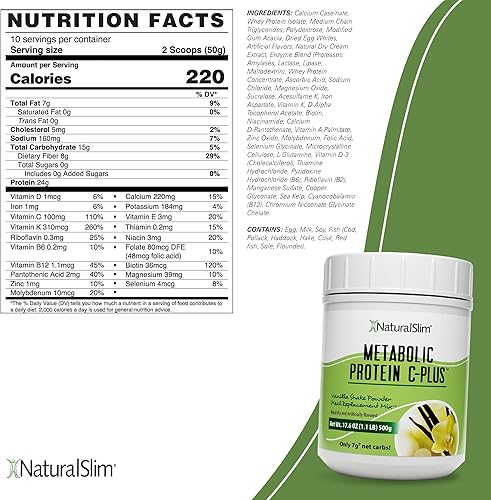 Vista 2 de NaturalSlim Proteína en polvo con vitaminas y minerales Metabólico C-Plus - Polvo de reemplazo de comidas fortificado con vitamina C, zinc