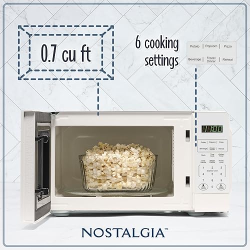 Miniatura 2 de Nostalgia Horno microondas moderno retro para encimera, 700 vatios, 0.7 pies cúbicos, 12 ajustes de cocción preprogramados, reloj digital,