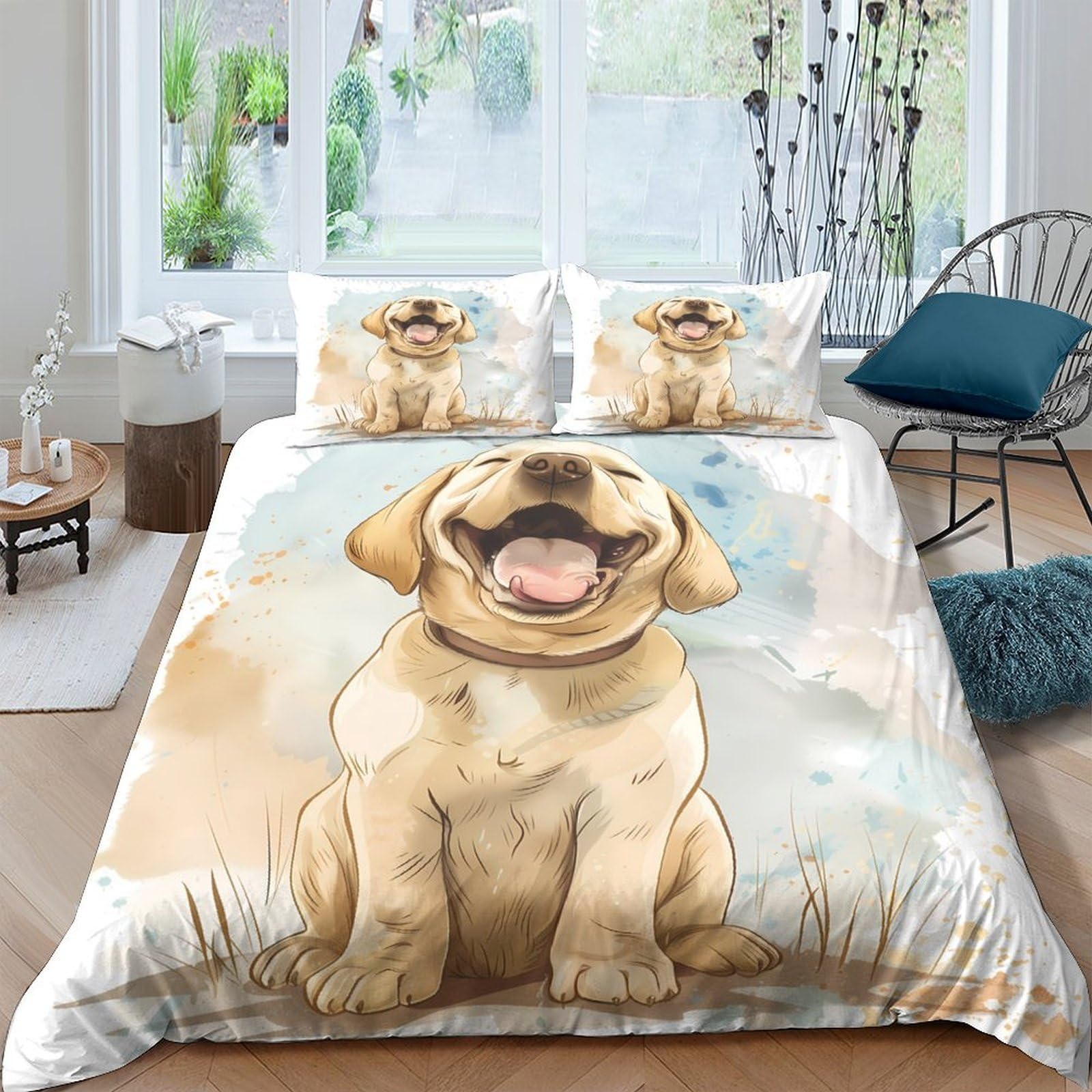 Ctjqhvkz Style-2 3D Printed Labrador Retriever Fitted Sheet Microfiber Animal Dog Illustration Mattress Cover For Bedroom Guest Room Decor Single（135X200cm）