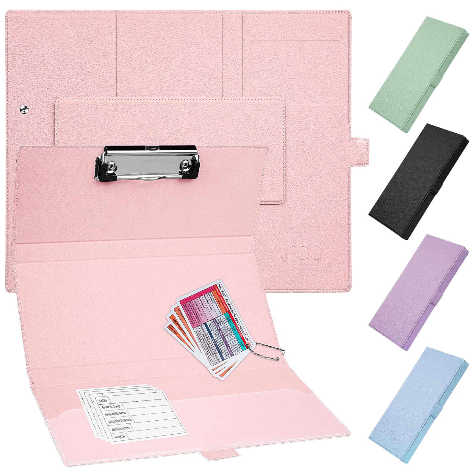 Photo 1 of Nursing Clipboard Foldable-Leather Folding Clipboard with Medical Version Cheat Sheets,Trifold Foldable Clipboard Nursing Pocket Size for Nurses,Doctors and Nursing Students(Pink)
