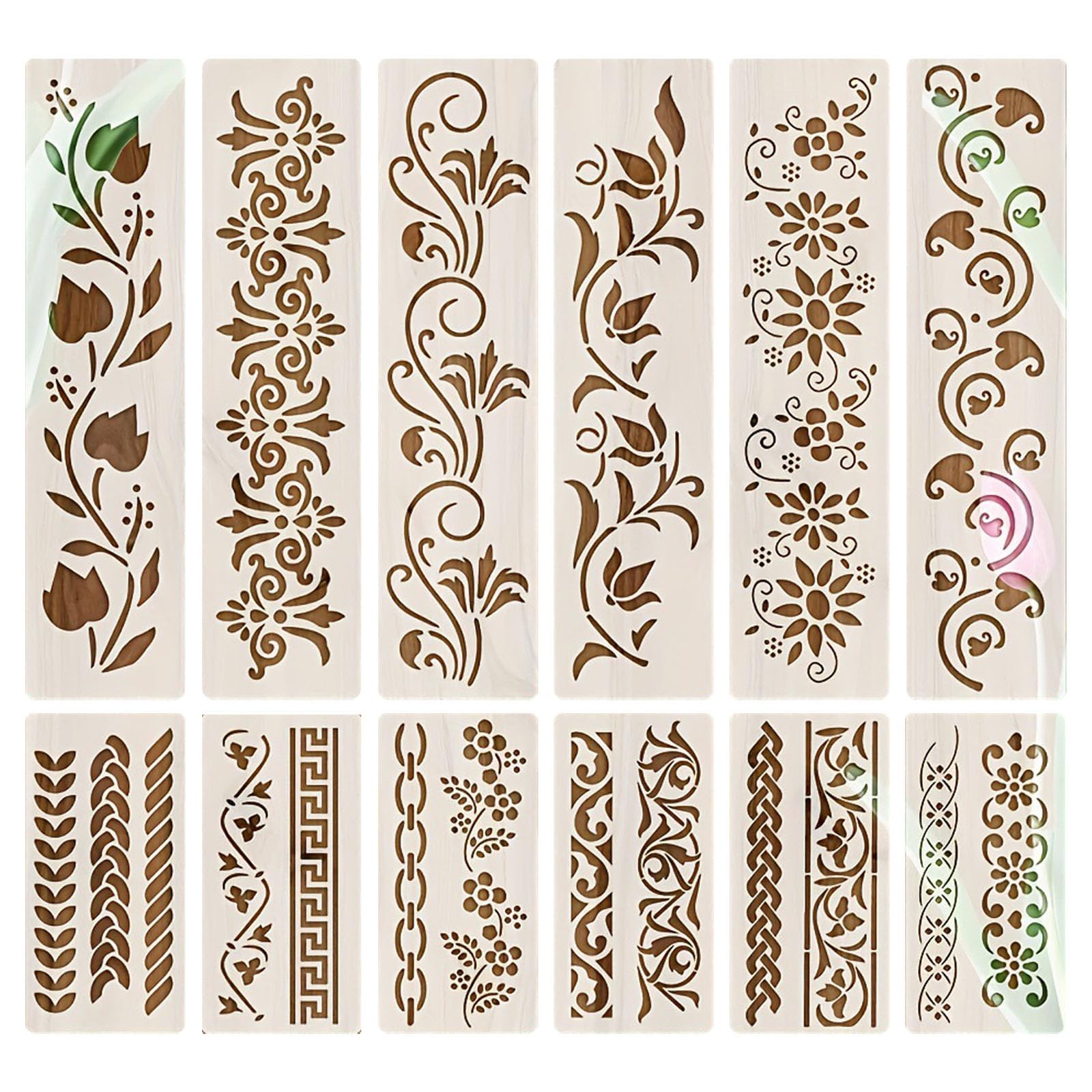 12Pcs Stencil for Painting, Elegant Lace Design Templates, Reusable DIY Craft Stencils for Fabric, Wood, Canvas, Cake Decoration, Home Decor Projects, Art and Mandala Patterns-image-42