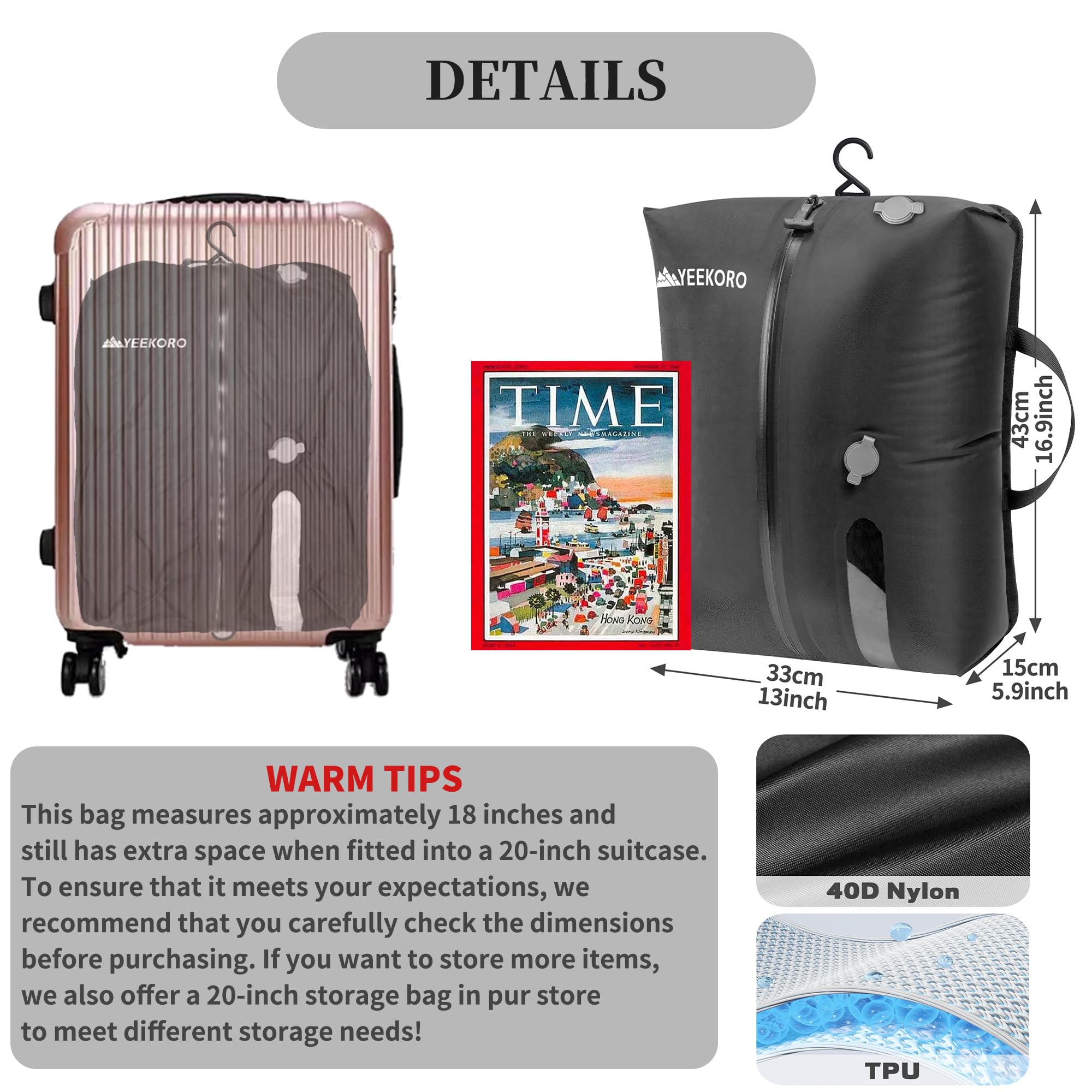 Lot de 2 sacs sous vide professionnels pour voyage, sacs de compression réutilisables IP67 pour valises de voyage et sac à dos, sacs économiseurs d'espace durables (sans pompe)