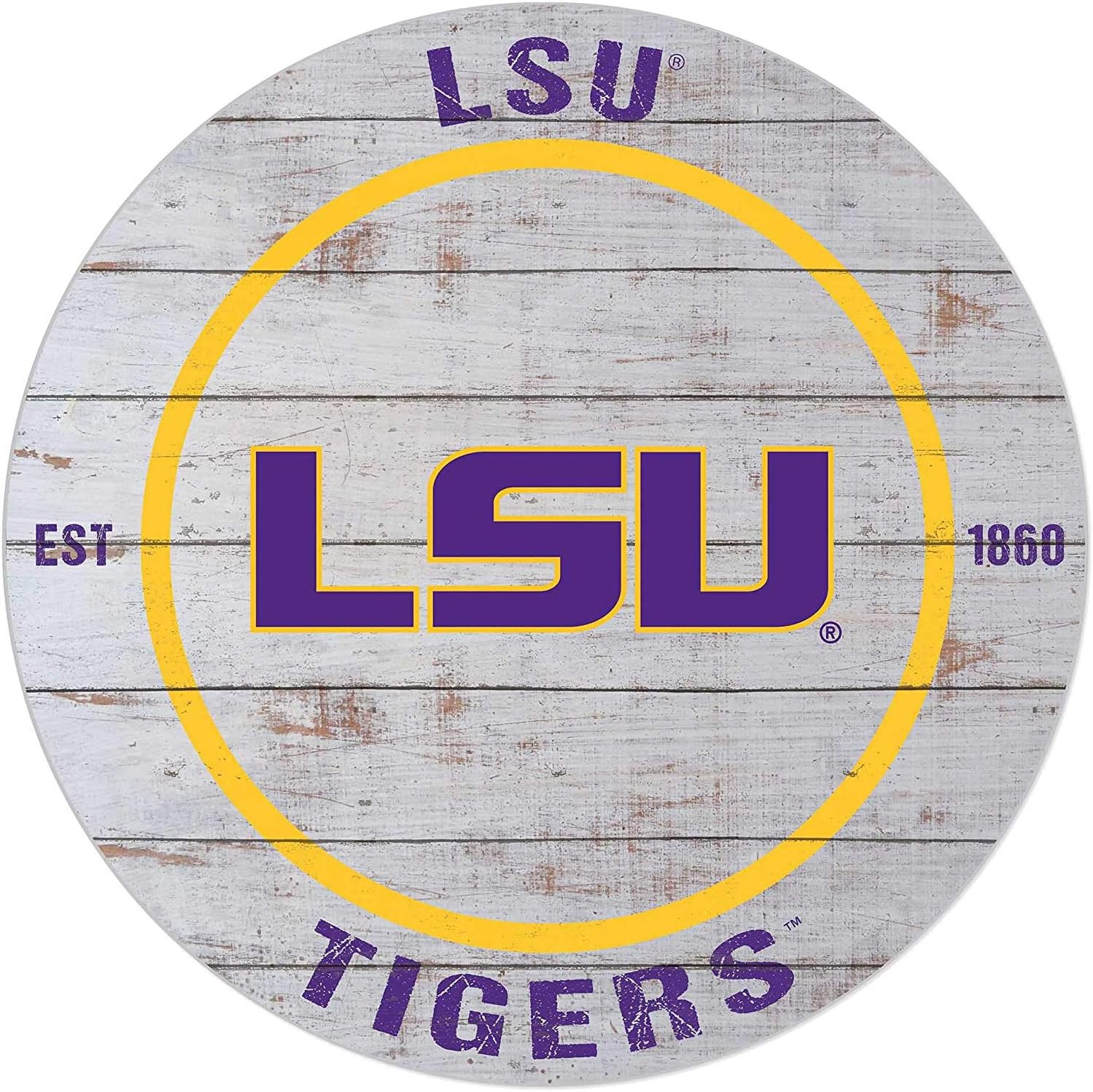 KH Sports Fan LSU Fighting Tigers 20"x20" inOutdoor Classic Weathered Circle Sign, Team Color (1043100299)