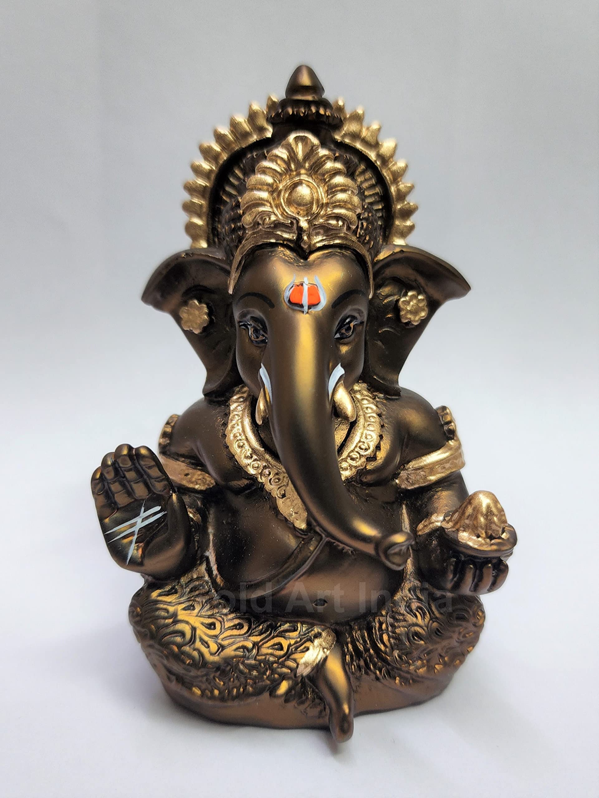 Gold Art India Handcrafted French Brown Mukut Ganesha Idol (3.5") - Perfect for Car Dashboard, Home or Office Decor and Gifting, Idol 3
