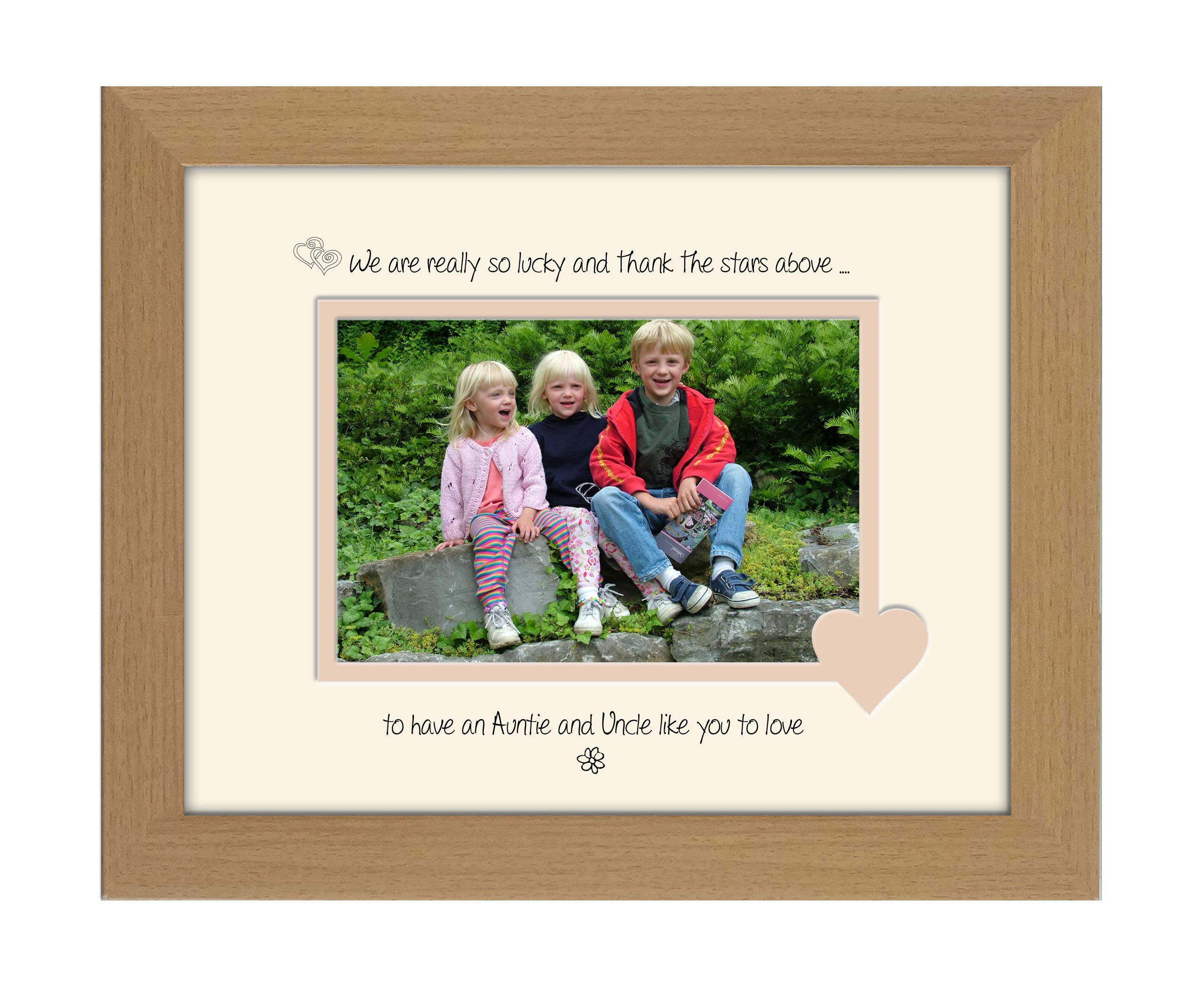 Photos in a Word Auntie and Uncle Photo Frame We Thank the Stars Above Personalised Double Mounted Quality Gift 786F (Oak Finish Frame Cream Mount Beige Inside)