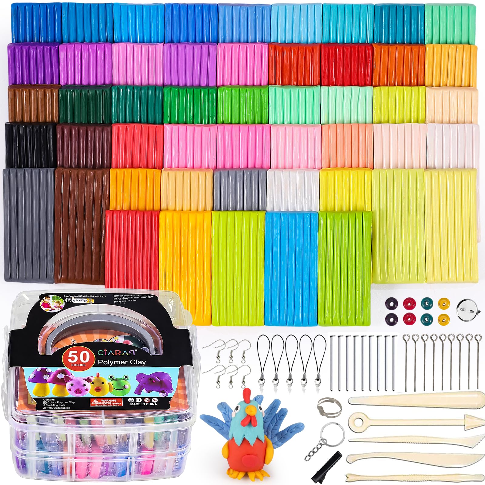 CiaraQ 50-Color Polymer Clay Oven Bake Modeling Kit
