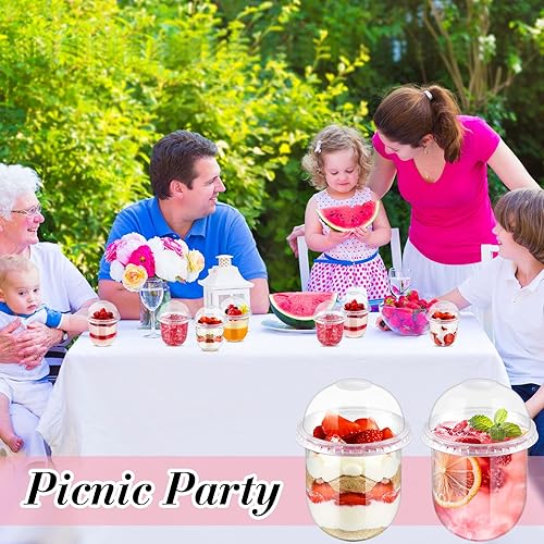 Miniatura 7 de Rtteri Paquete de 300 vasos de postre de plástico transparente con tapas y cucharas, vasos desechables para aperitivos, vasos de plástico a granel