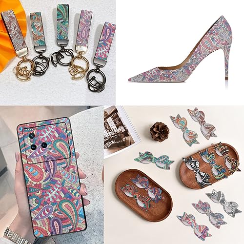 Miniatura 6 de Picheng Hojas de piel sintética con flores de cachemira Rollos de piel sintética de cachemira de anacardo de 13.8 x 53 pulgadas (13.8 in x 53.1 in)