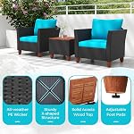 ORALNER 3 Pieces Patio Furniture Set, Outdoor Wicker Conversation Chairs with Cushion, Acacia Coffee Table, Rattan Bistro Set for Balcony Garden Backyard Front Porch Poolside (Turquoise)