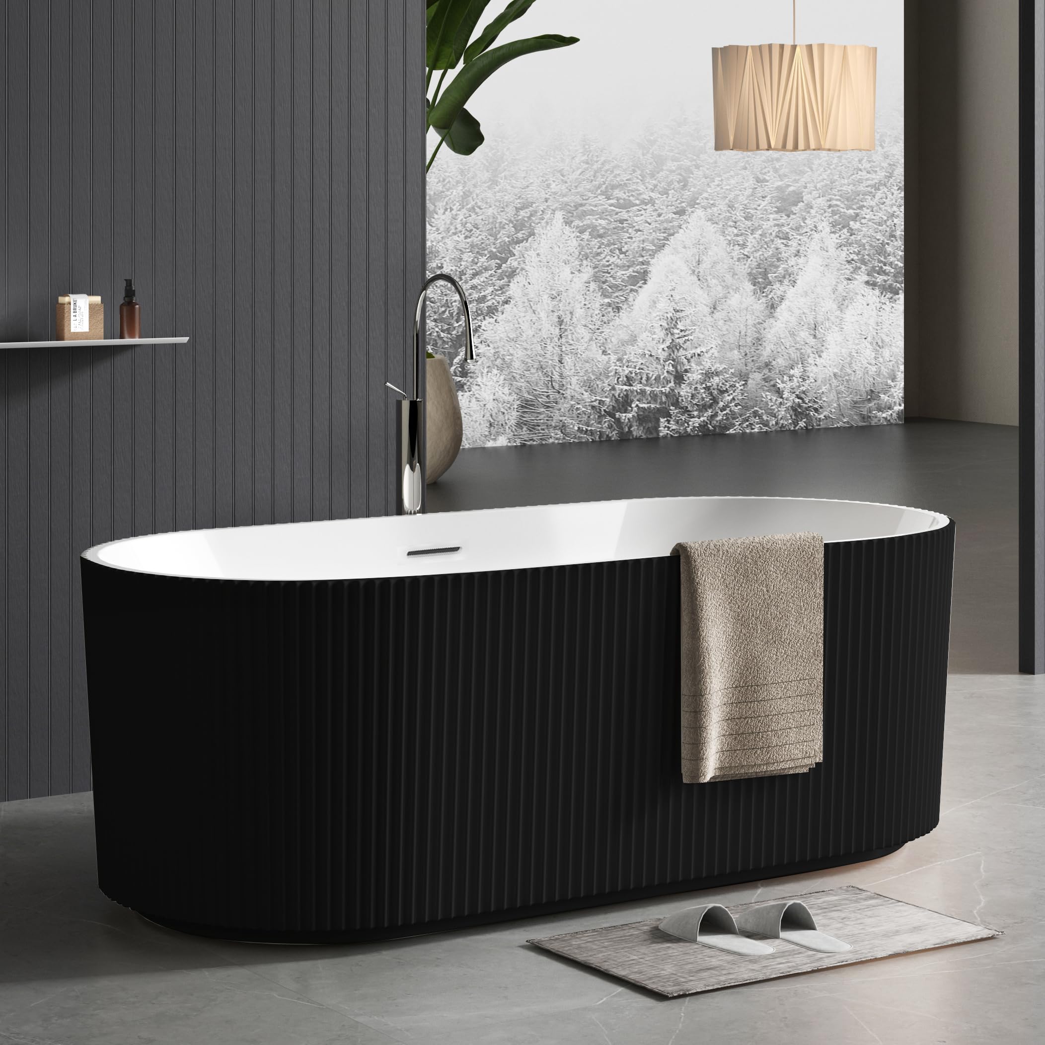 GarveeLife Freestanding Bathtubs 67 inch Black &amp; White Acrylic Free Standing Soaking Tub – Contemporary Striped Design with Overflow Cover, Pop-Up Drain &amp; Concealed Plumbing for Luxury Bathrooms