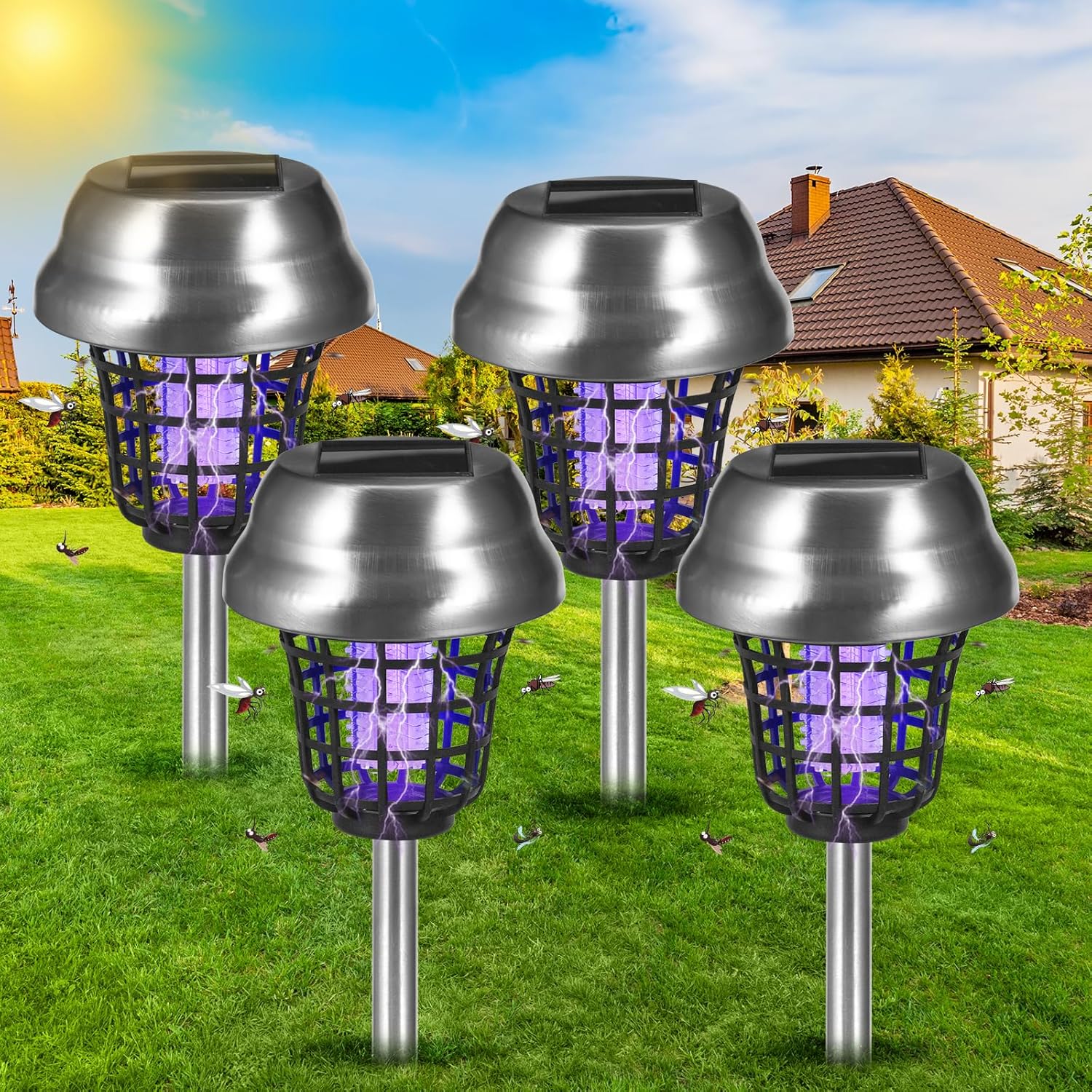 2026 Solar Powered Wireless Bug Zapper Outdoor, Mosquito Killer IP65 Waterproof, Mosquito Repellent Outdoor for Patio RV Yard Garden Farm,Fly Traps Gnat Control Zapper for Small Flying Insect Gnat(4)