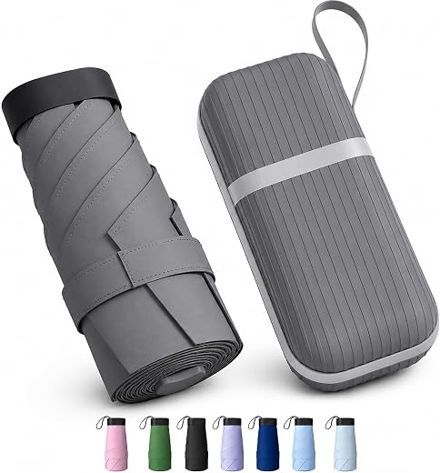 REXERA UV Travel Mini Folding Ultra Compact pastel Umbrella with Hard Case, Manual Open 6 Ribs Lightweight Premium Portabl...