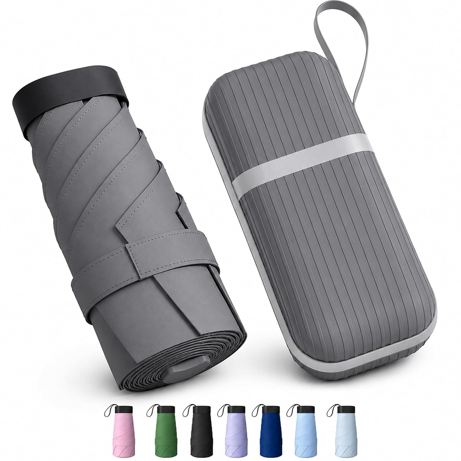 REXERA UV Travel Mini Folding Ultra Compact pastel Umbrella with Hard Case, Manual Open 6 Ribs Lightweight Premium Portabl...